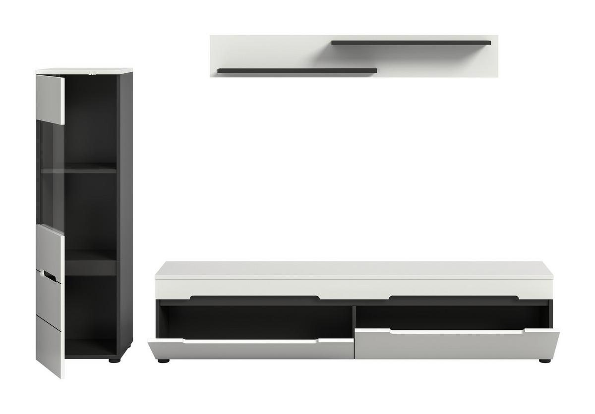 Wohnwand Canu Weiß/Basalt Grau - Schwarz/Weiß, Design, Holzwerkstoff/Kunststoff (221/141/33cm) - Livetastic