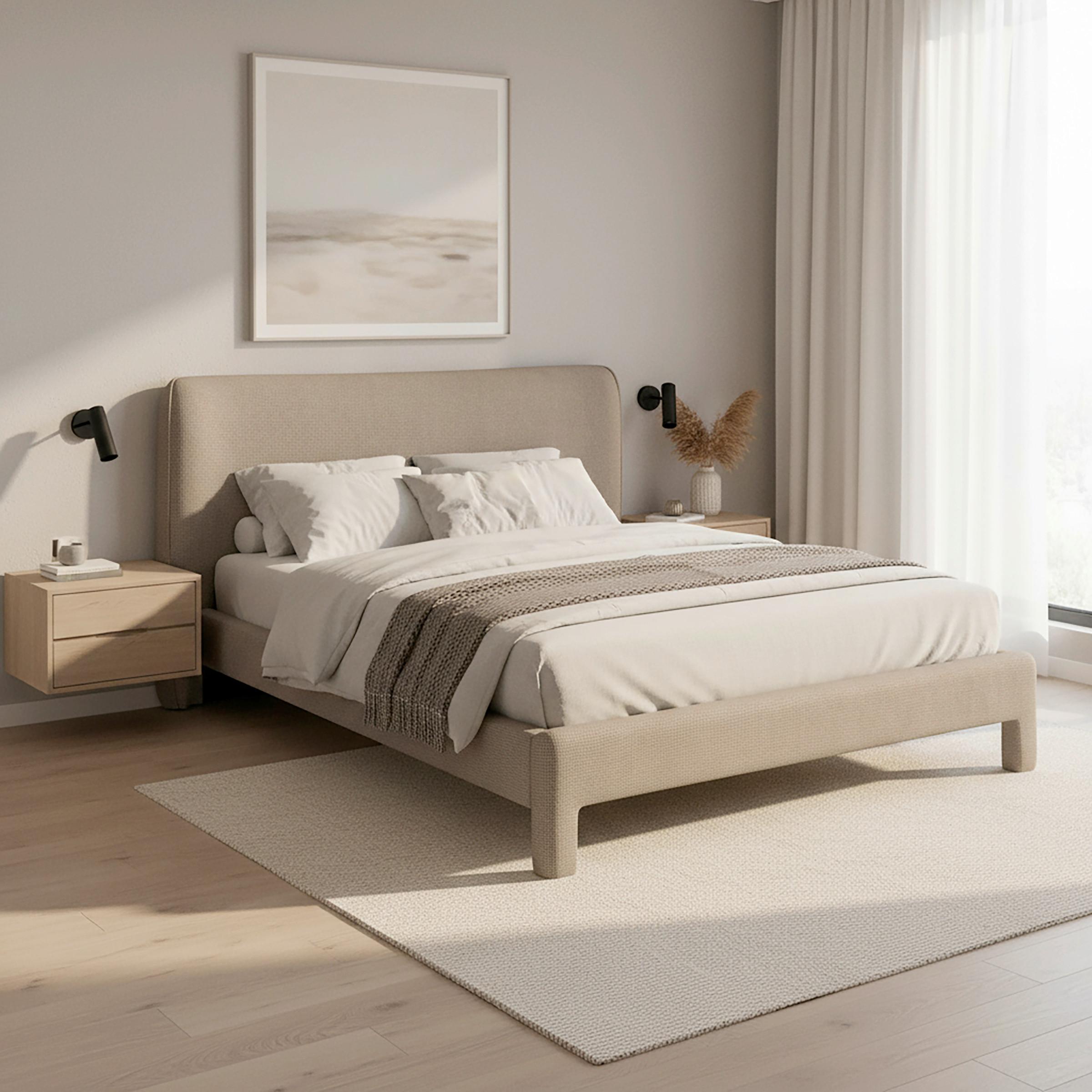 Polsterbett Valion Taupe ca. 160x200 cm - Taupe/Eichefarben, MODERN, Holz/Textil (160/200cm) - Bessagi Home