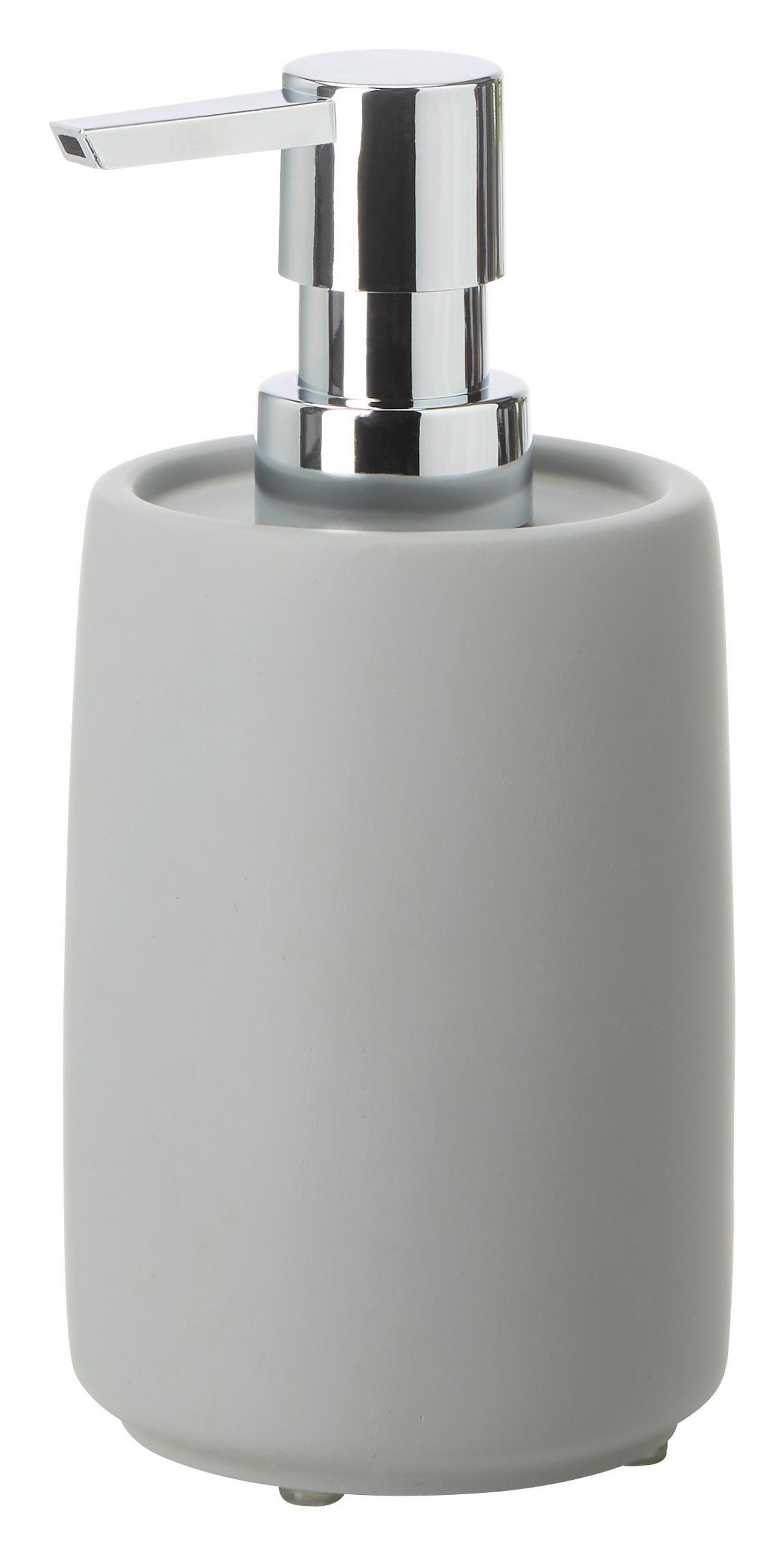 Seifenspender Kim aus Stein - Chromfarben/Grau, Stein (8/16cm)