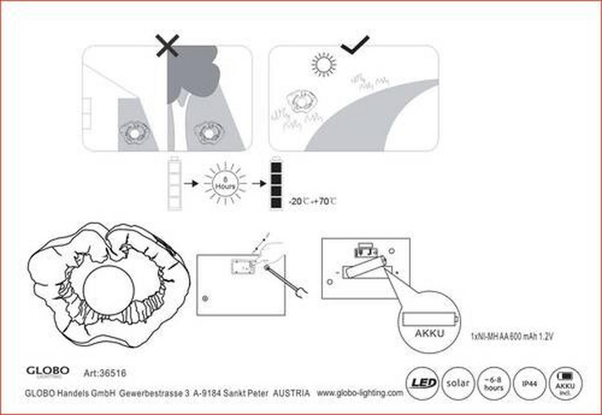 Solarna Svetilka Woodlight, S Sijalko - rjava, Natur, umetna masa (30,5/8,5/25,5cm) - Globo