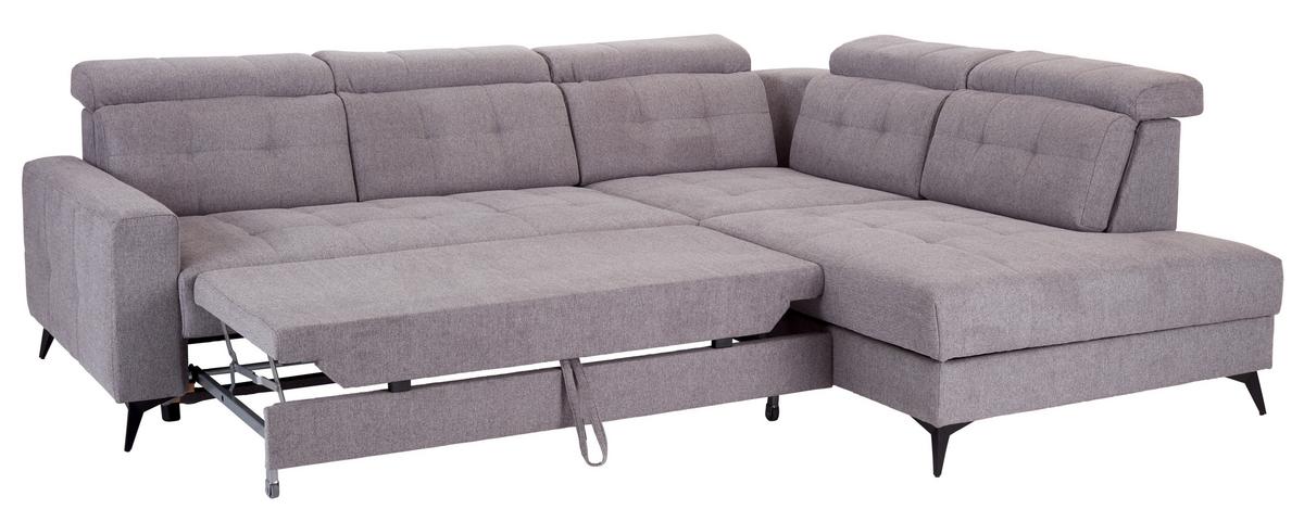 Sedežna Garnitura Barletta, Siva, Ležišče, Predal - siva/črna, Moderno, kovina/tekstil (289/228cm) - Premium Living