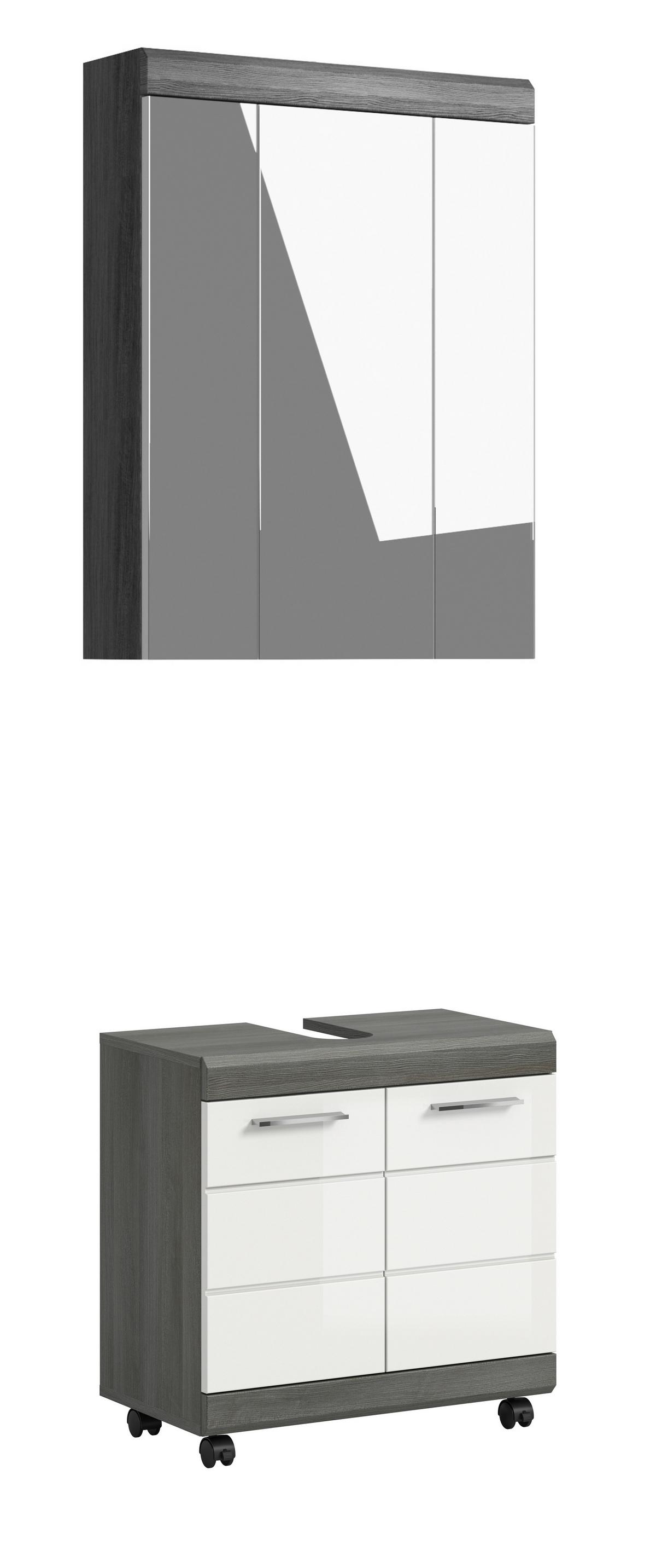 Badezimmer Scout Grau/Weiß Hochglanz 2-teilig - Weiß Hochglanz/Silberfarben, Trend, Glas/Holzwerkstoff (60cm) - MID.YOU