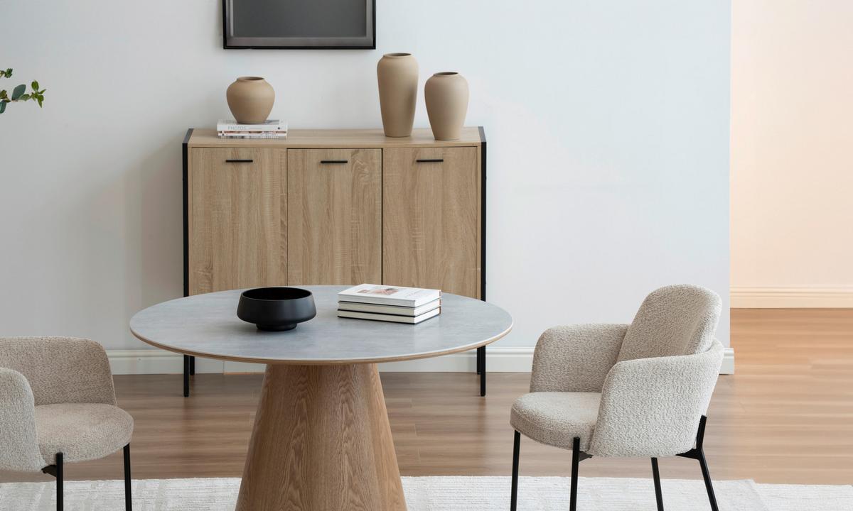 Jedilna Miza Aiden, Siva, Barva Hrasta, Ø 120cm - siva/barve hrasta, Moderno, leseni material/les (120/120/75cm) - MID.YOU