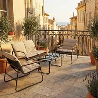 LOUNGEGARNITUR LEXILA 920577 4-TLG - Creme/Schwarz, Modern, Glas/Kunststoff - Gardenson