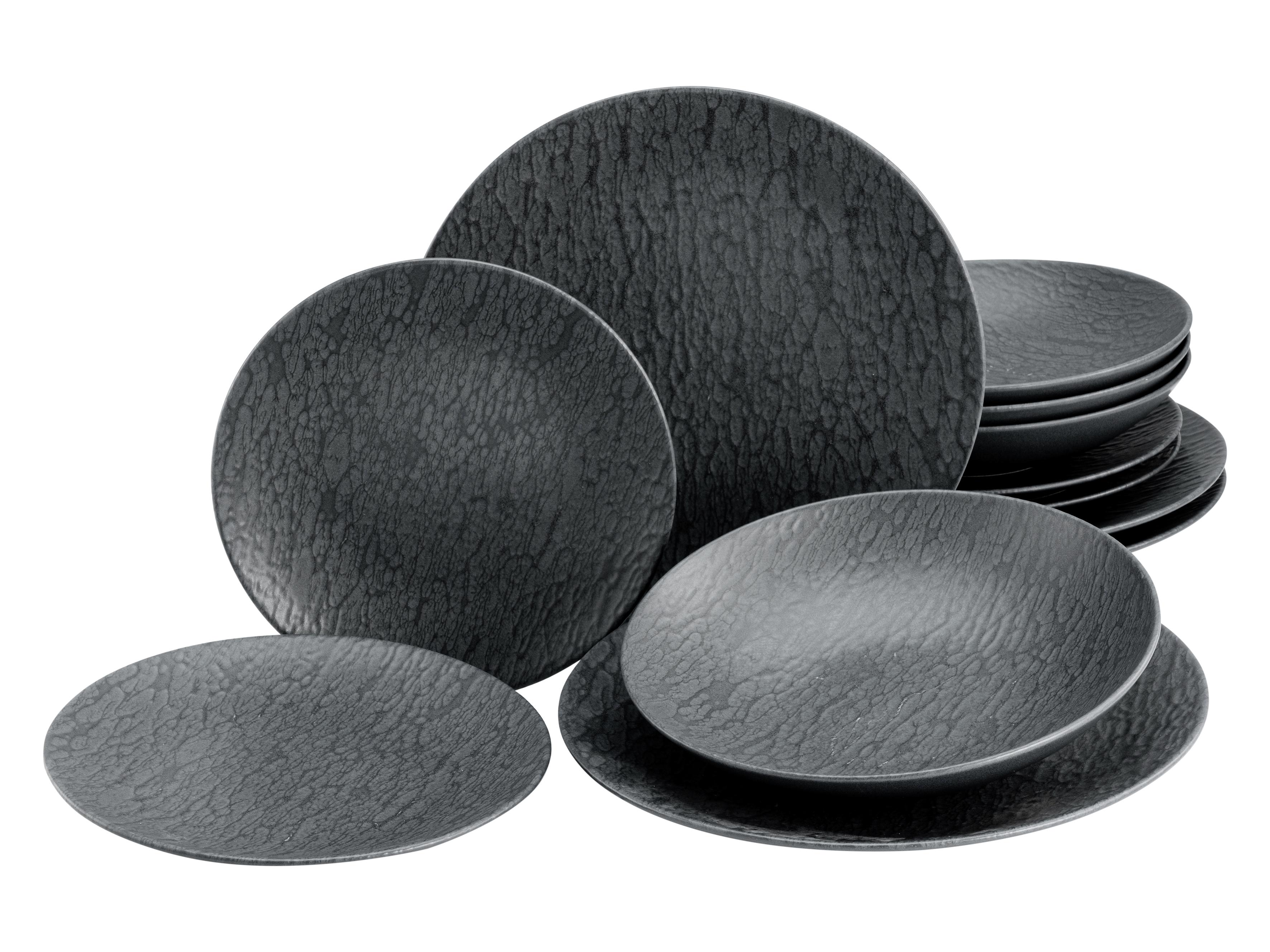 Tafelservice Black in Schwarz, 12-teilig - Schwarz, MODERN, Keramik (32,6/28,8/28,5cm) - Premium Living