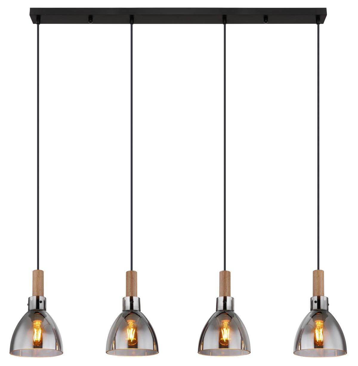 Svjetiljka Viseća 15550-4h Mattea - crna, Design, staklo/drvni materijal (105/16/120cm) - Globo