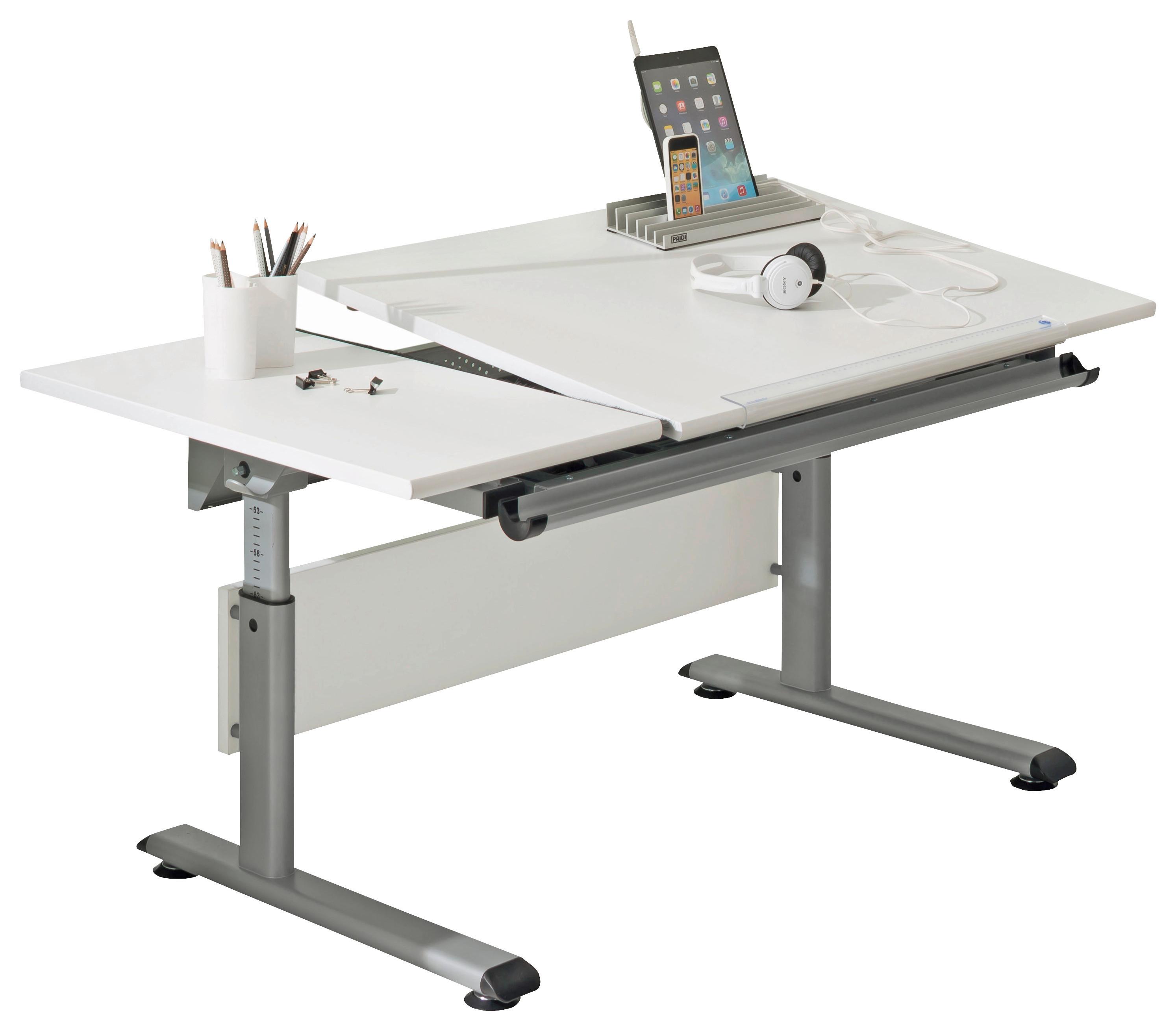 BIURKO MŁODZIEŻOWE MARCO 2 GT - kolor srebrny/biały, Design, materiał drewnopochodny/metal (130/70/53-79cm) - Paidi