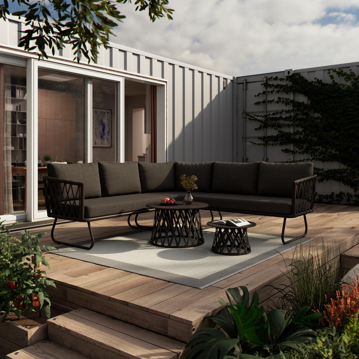 Salon de jardin Elea Metall/Textil inkl. Abdeckung - Dunkelgrau/Anthrazit, Modern, Textil/Stein (234/74/77cm) - Bessagi Garden