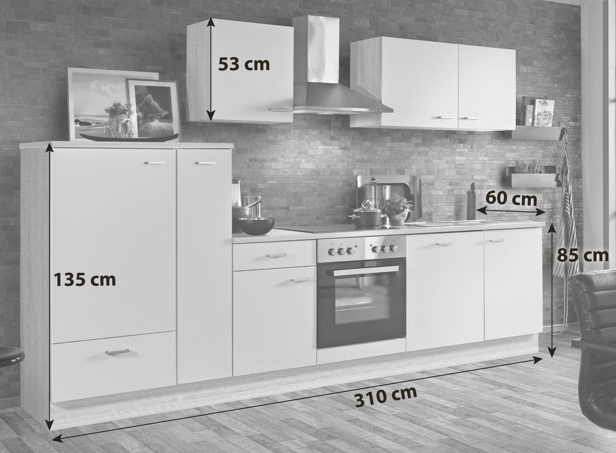 Menke Küchenblock Classic Dunkelbraun/Eiche ca. 310 cm - Dunkelbraun/Silberfarben, KONVENTIONELL, Holzwerkstoff/Kunststoff (310cm) - Menke