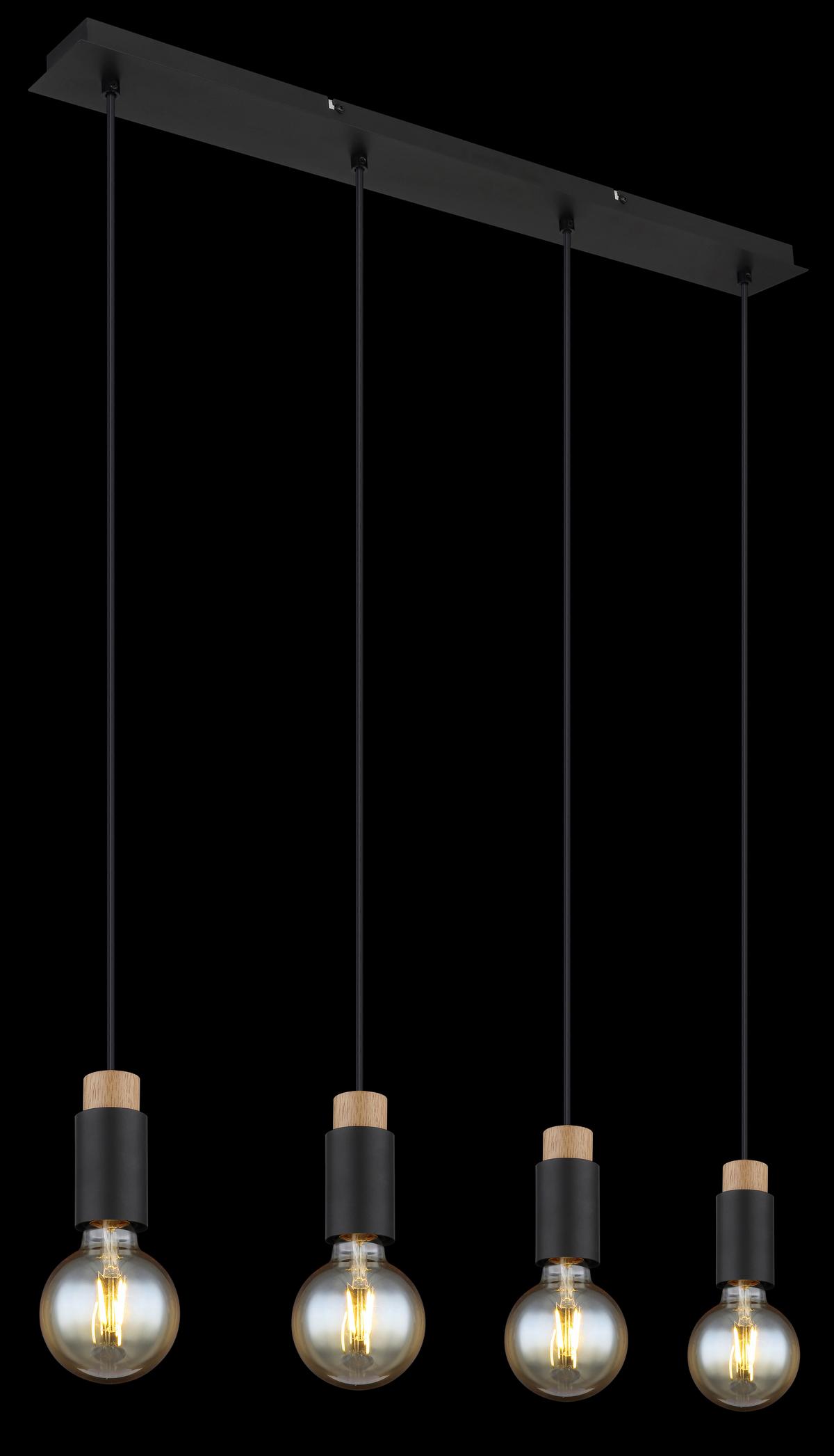 Hängeleuchte Matti in Schwarz/Braun max. 40 Watt - Dunkelbraun/Schwarz, Design, Holz/Kunststoff (75/8/120cm) - Globo