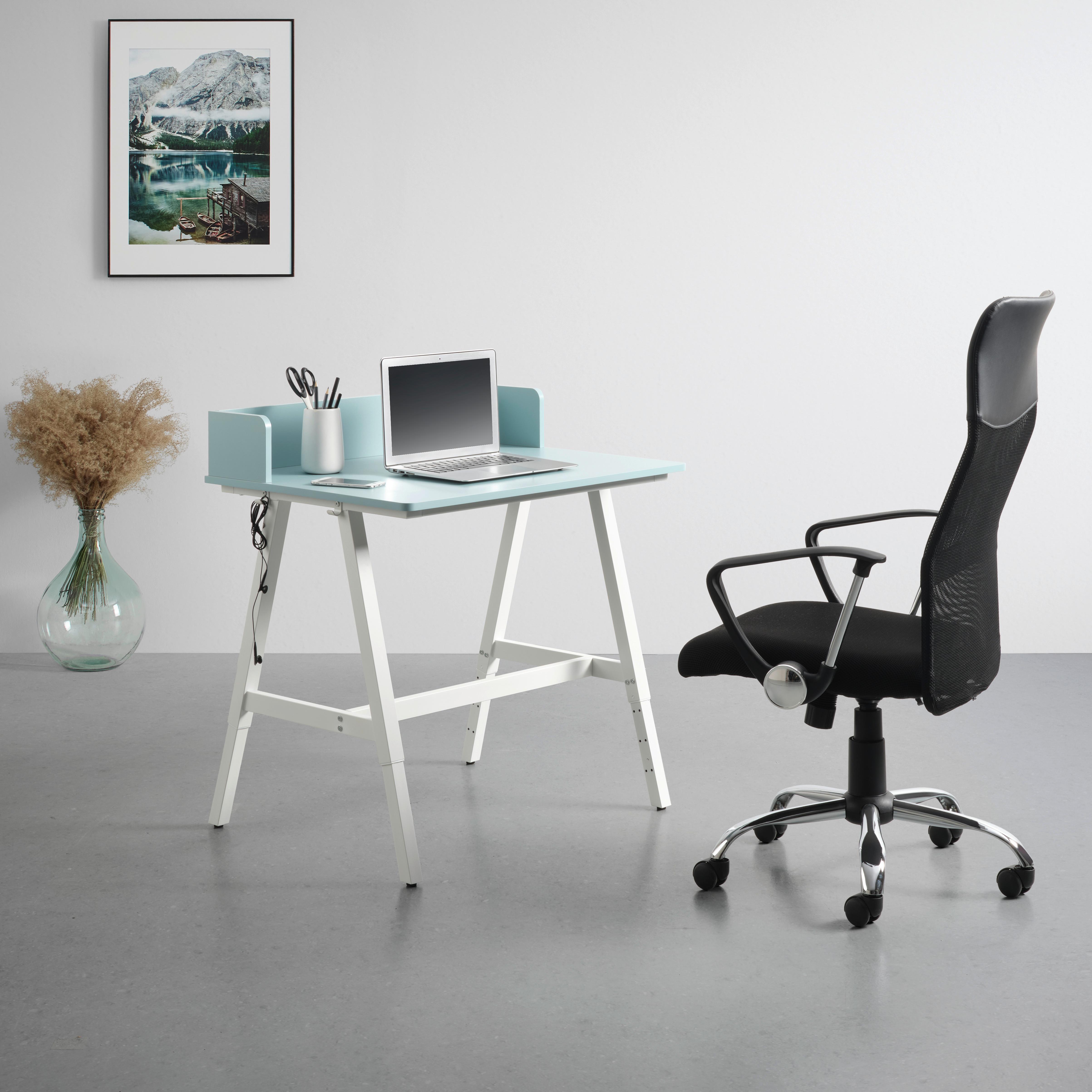 Schreibtisch Emmelie Weiß/Hellblau - Weiß/Hellblau, MODERN, Holzwerkstoff/Metall (80/54-85/60cm) - Mömax