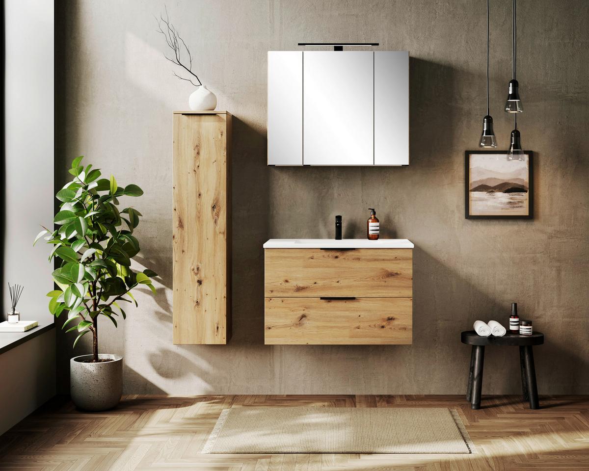 Spiegelschrank Sevilla ca. 80x64 cm Eiche Artisan - Schwarz/Eiche Artisan, MODERN, Glas/Holzwerkstoff (80/64/20cm) - Held