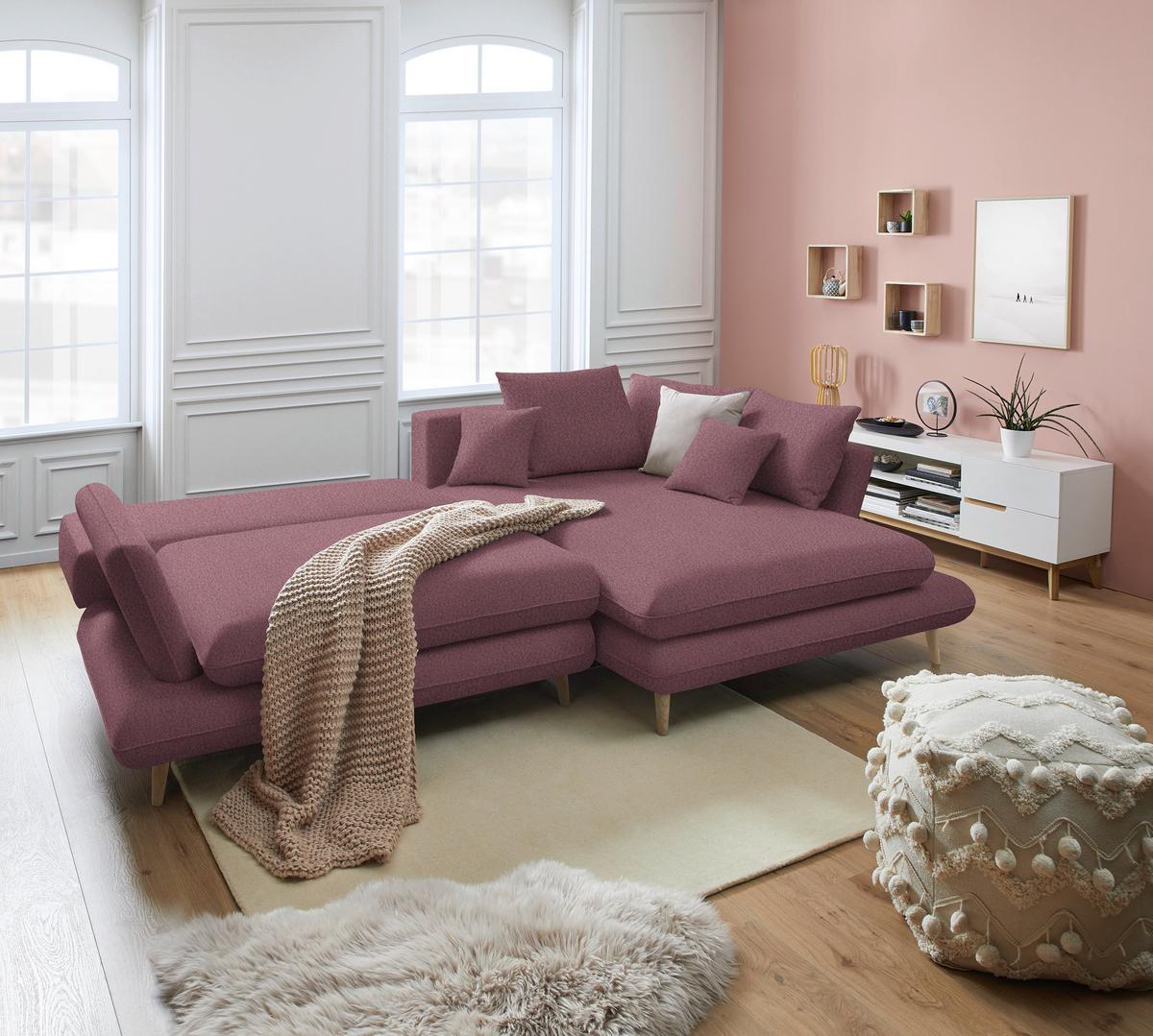 Kutna Garnitura Monte - šljiva/prirodne boje, Romantično / ladanjski, tekstil/drvo (283/181cm) - Premium Living