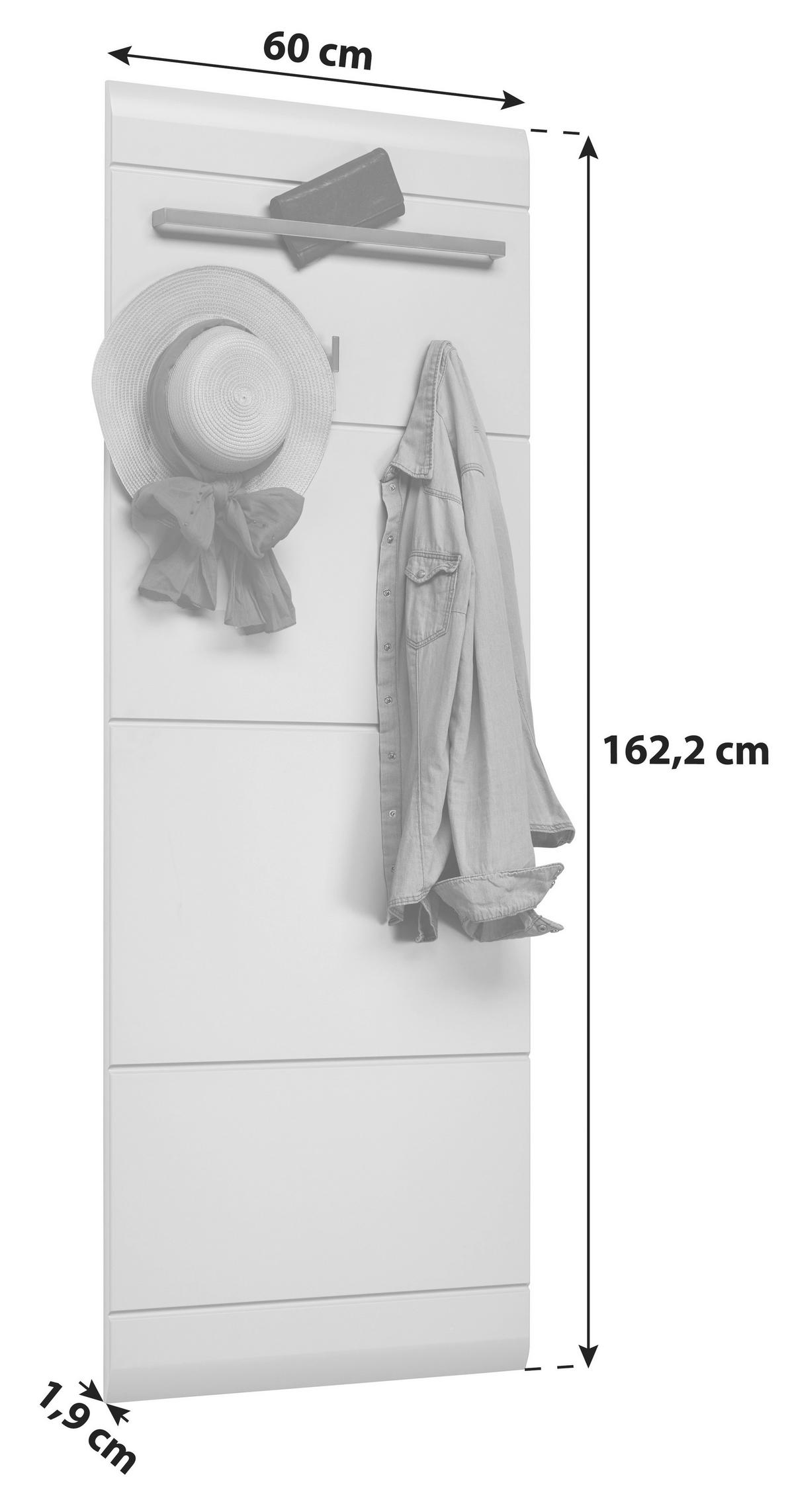 Panou cuier Auris - alb, Modern, material pe bază de lemn (60/162,2/1,9cm) - Modern Living
