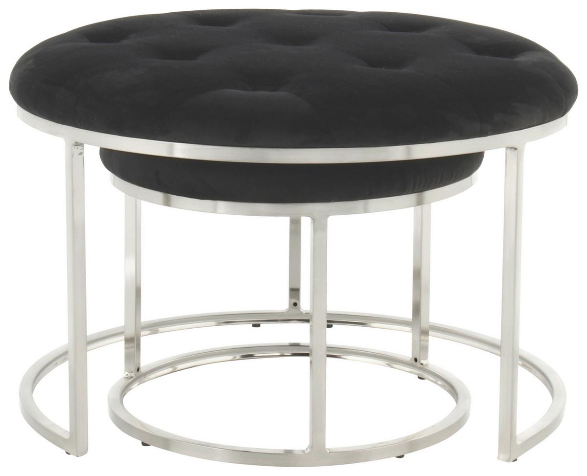 HOCKERSET MYLA 100 - Silberfarben/Schwarz, Design, Textil/Metall (40/60/32/41/40/60cm) - Kayoom