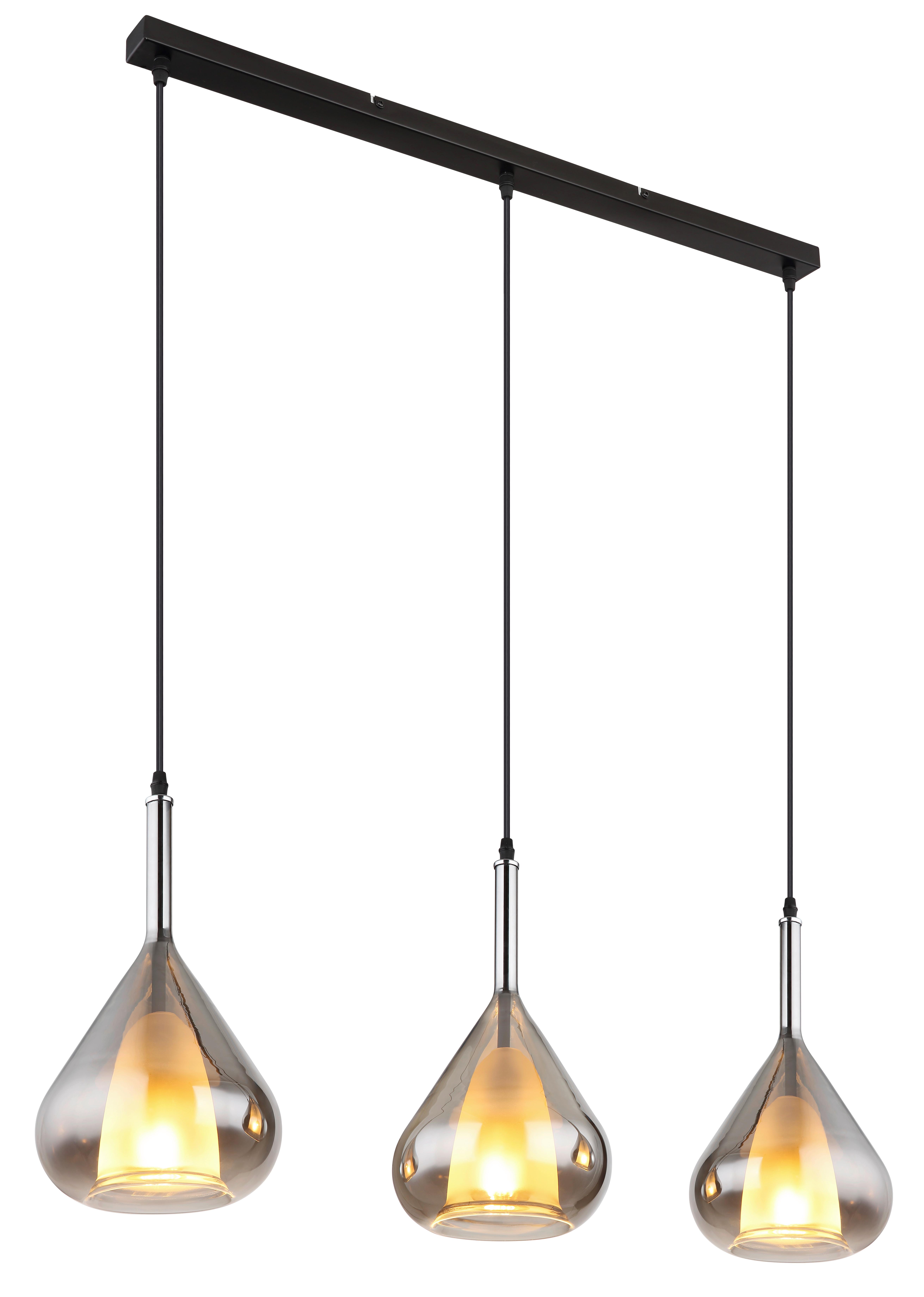 Hängeleuchte Greeky Grau/Schwarz max. 60 Watt - Schwarz/Grau, Design, Glas/Metall (90/20/140cm) - Globo