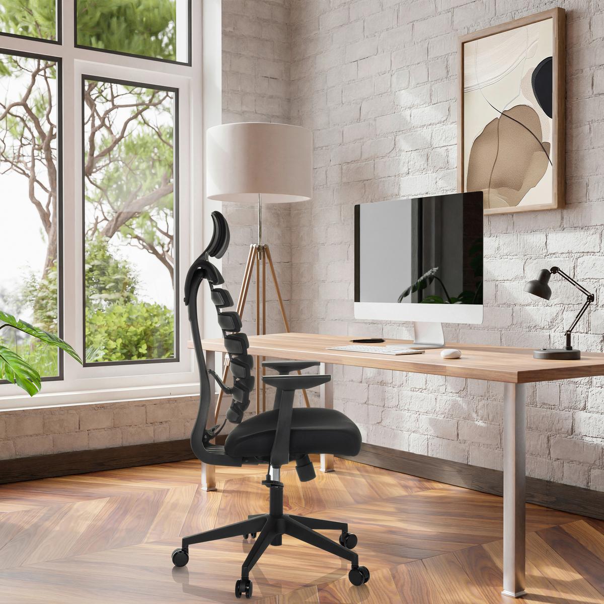 Pisarniški Stol Ergo Line Eco, Črna - črna, Moderno, umetna masa/tekstil (64/120 - 130/62cm) - MID.YOU