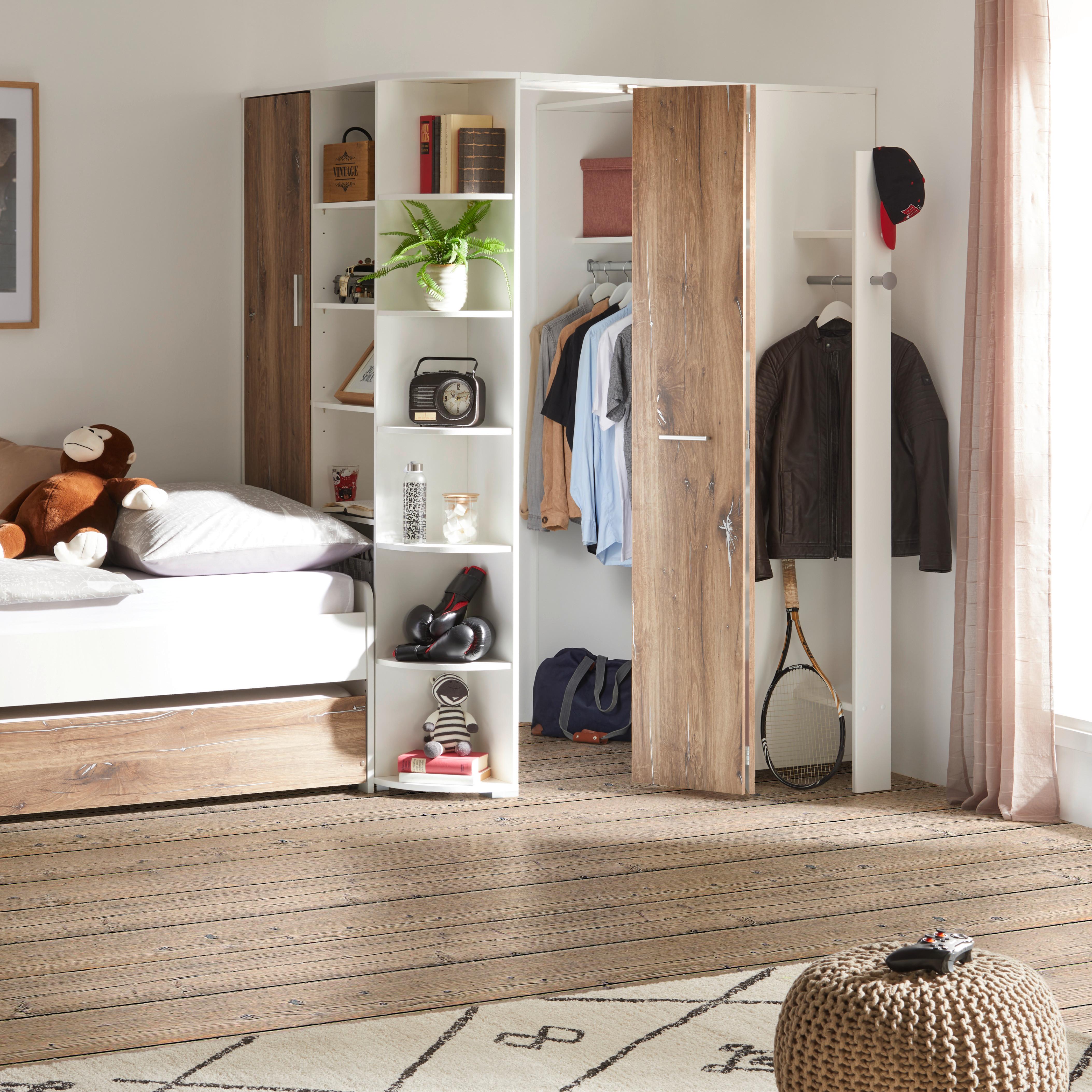Kotna Omara Young Barva Hrasta, Bela - barve hrasta/barve aluminija, Konvencionalno, umetna masa/leseni material (124/198/148cm) - Top ponudba