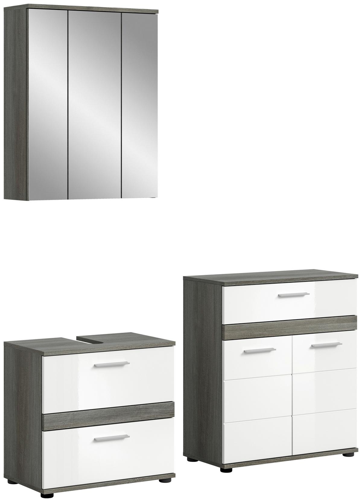 Badezimmer-Set BLAKE 3-teilig, Weiß Hochglanz - Weiß Hochglanz/Silberfarben, MODERN, Glas/Holzwerkstoff (140cm) - MID.YOU