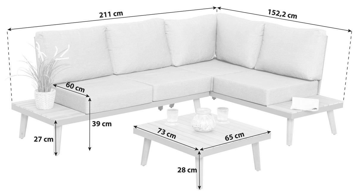 Lounge Garnitura Attika, Masivno - siva/barve grafita, Konvencionalno, kovina/tekstil (211/28/152,5cm) - Gardenson