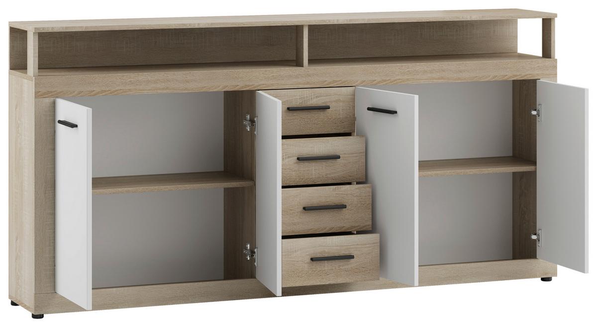 Široka Komoda Lupo, Bela, Barva Hrasta - bela/hrast sonoma, Design, umetna masa/leseni material (190/96/32cm) - MID.YOU