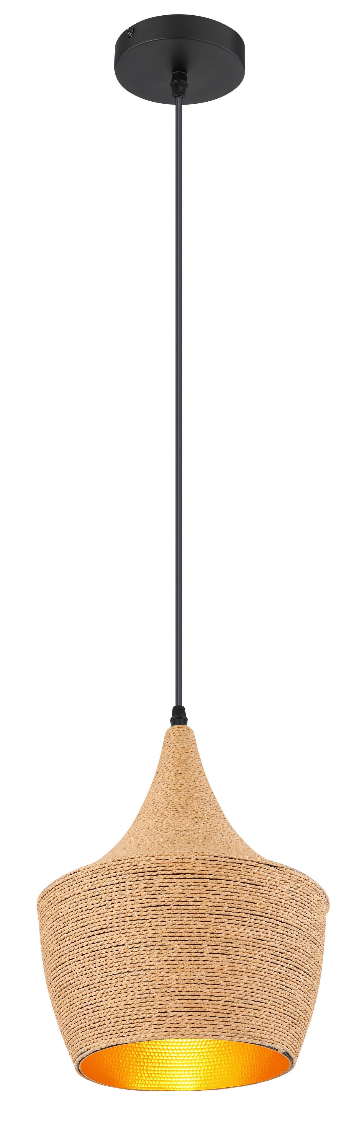 Viseča Svetilka 15687h1 - zlate barve/črna, Natur, kovina/tekstil (25/140cm) - Globo