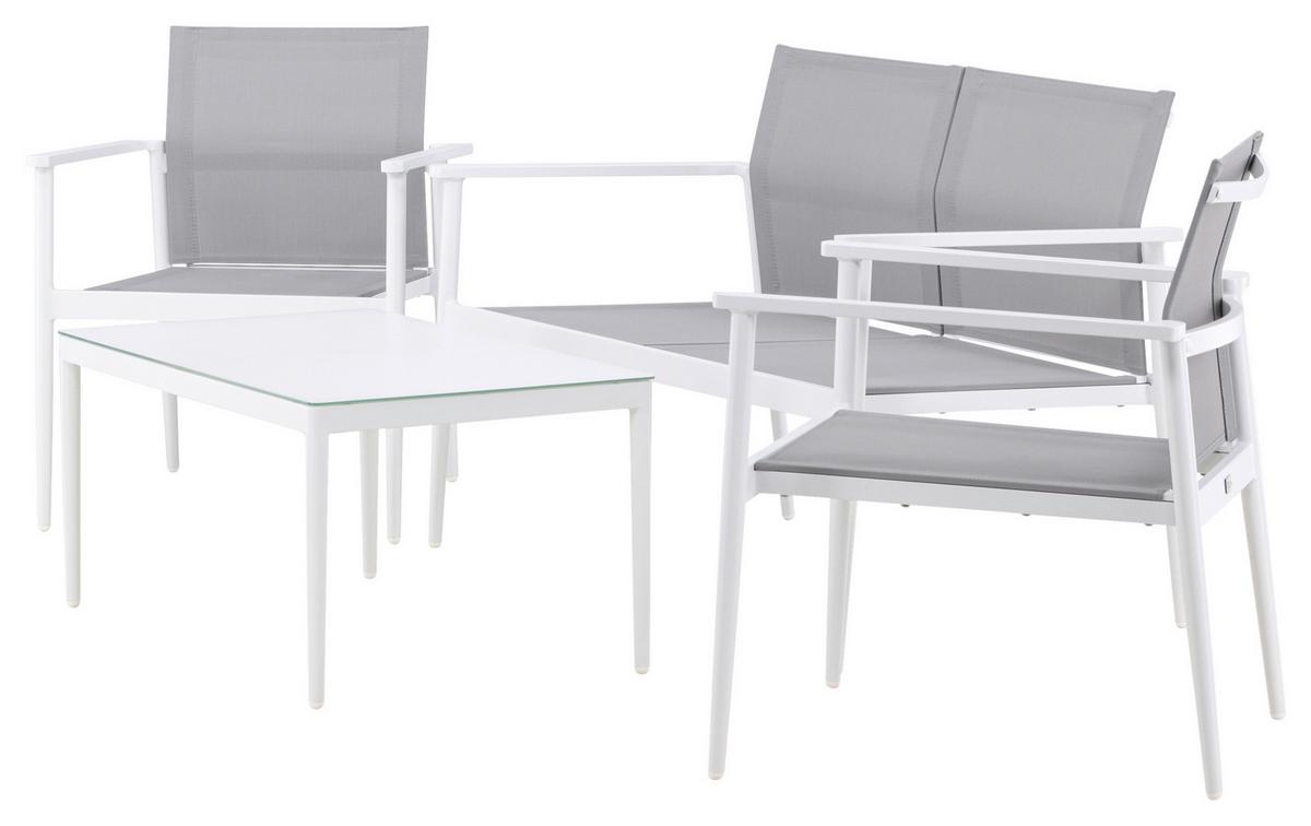 Loungegarnitur Break Weiß/Grau - Weiß/Grau, KONVENTIONELL, Glas/Textil - Gardenson