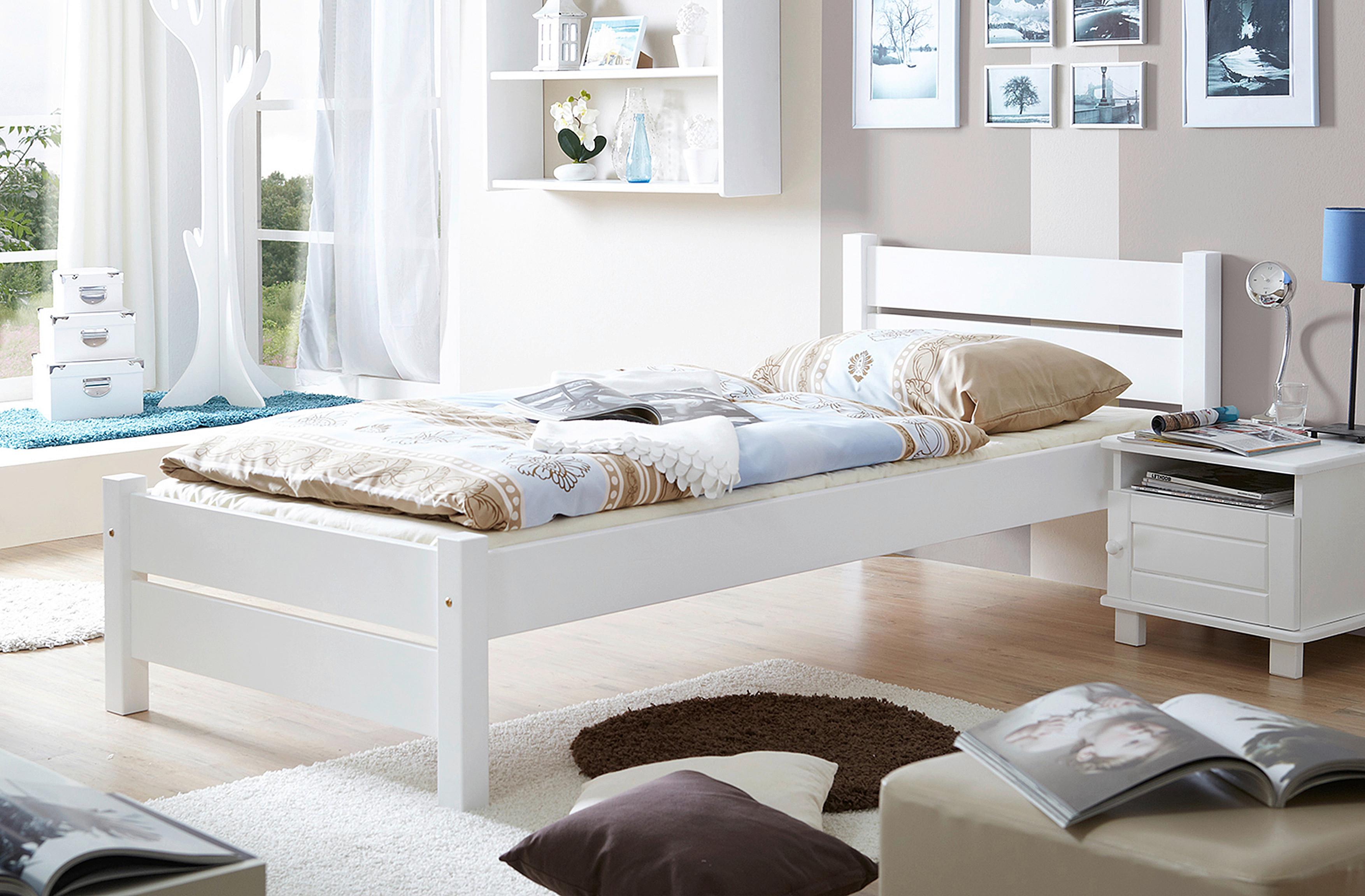 Bett "Bora", aus Kiefer, weiß - Weiß, Natur, Holz (90/200cm) - MID.YOU