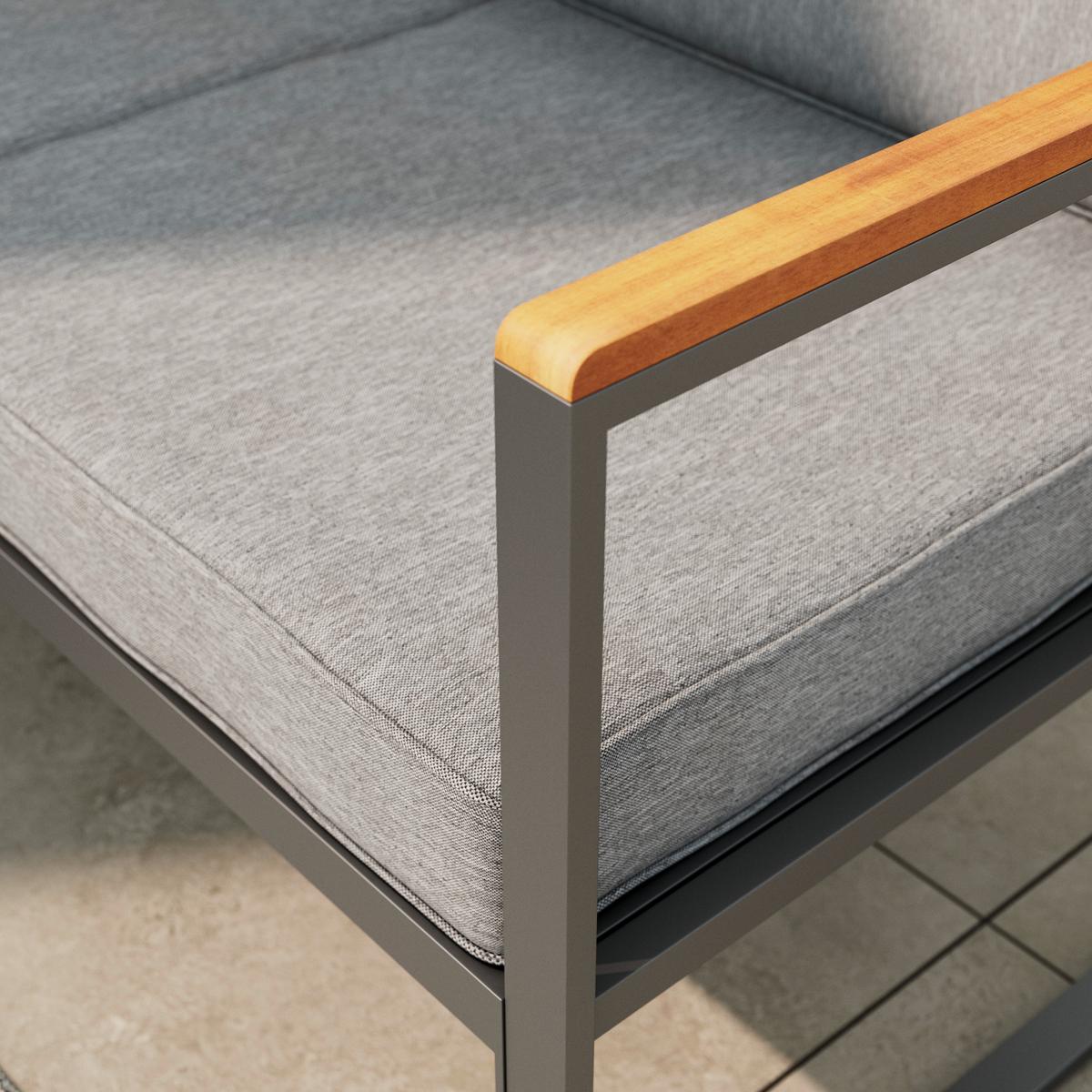 Loungegarnitur-Set Mila aus Akazie massiv - Grau, MODERN, Holz/Metall (190/72/76cm) - Based