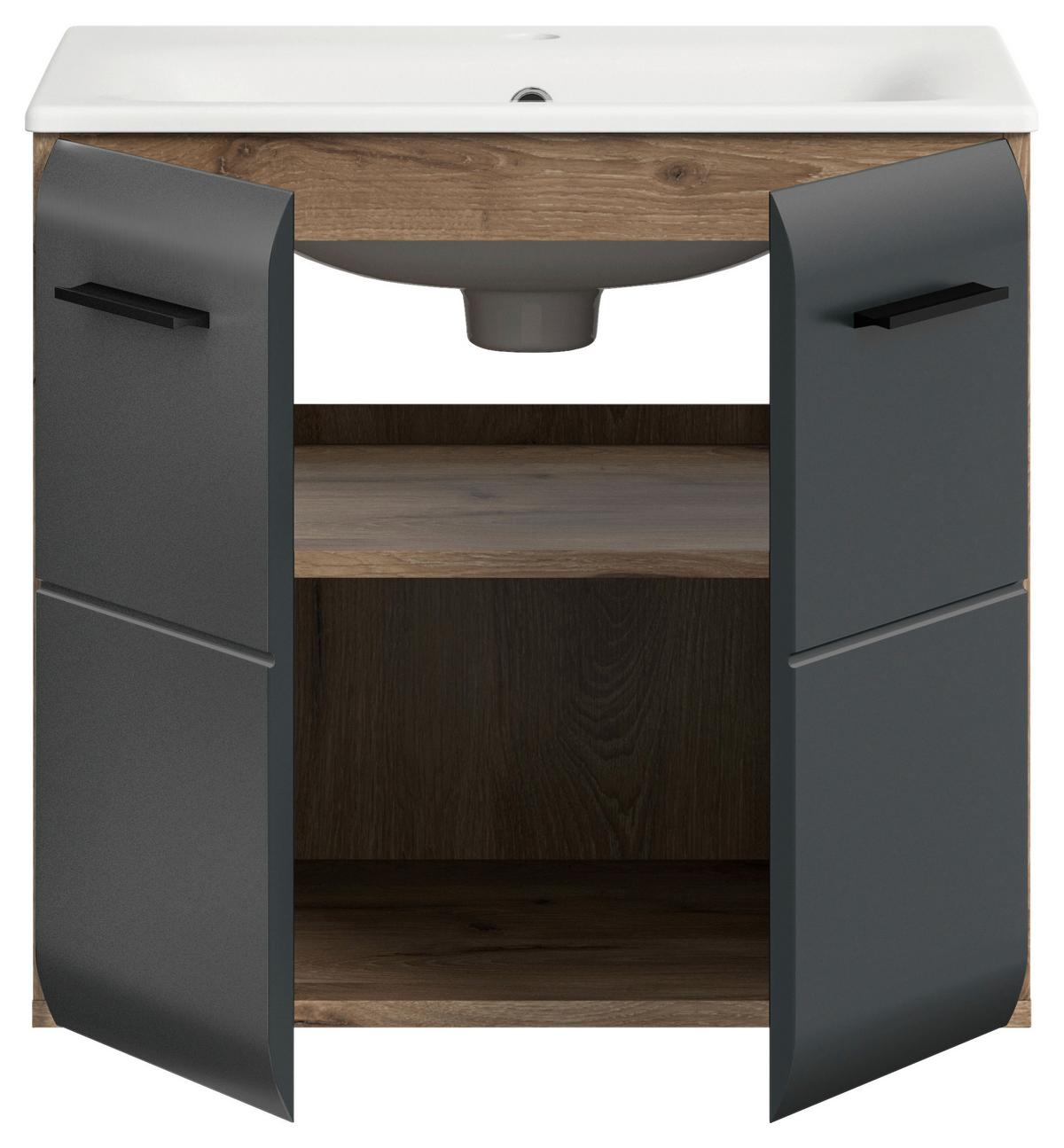 WASCHTISCHKOMBI ICE - Eiche dunkel/Weiss, Basics, Keramik/Holzwerkstoff (60cm) - MID.YOU