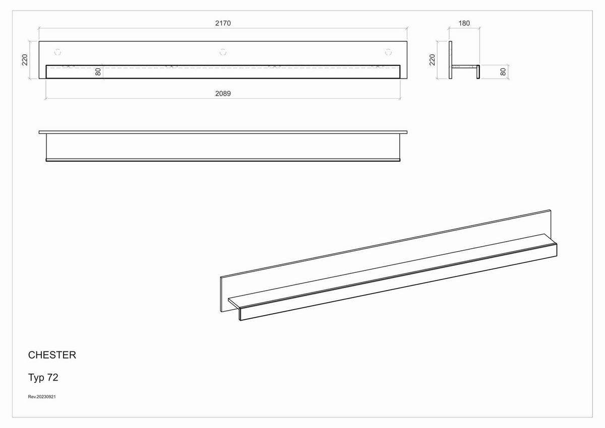 WOHNWAND CHESTER - Eichefarben/Silberfarben, Design, Holzwerkstoff/Kunststoff (217/170/42cm) - MID.YOU