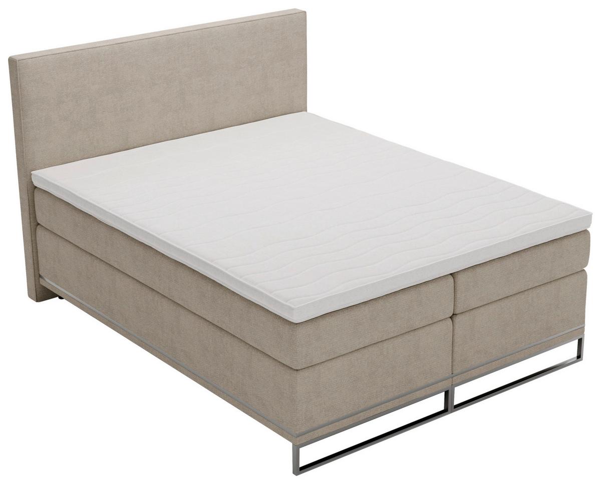 Boxspringbett Cromo Beige ca. 200x200 - Beige/Silberfarben, Konventionell, Textil/Metall (200/200cm) - Premium Living