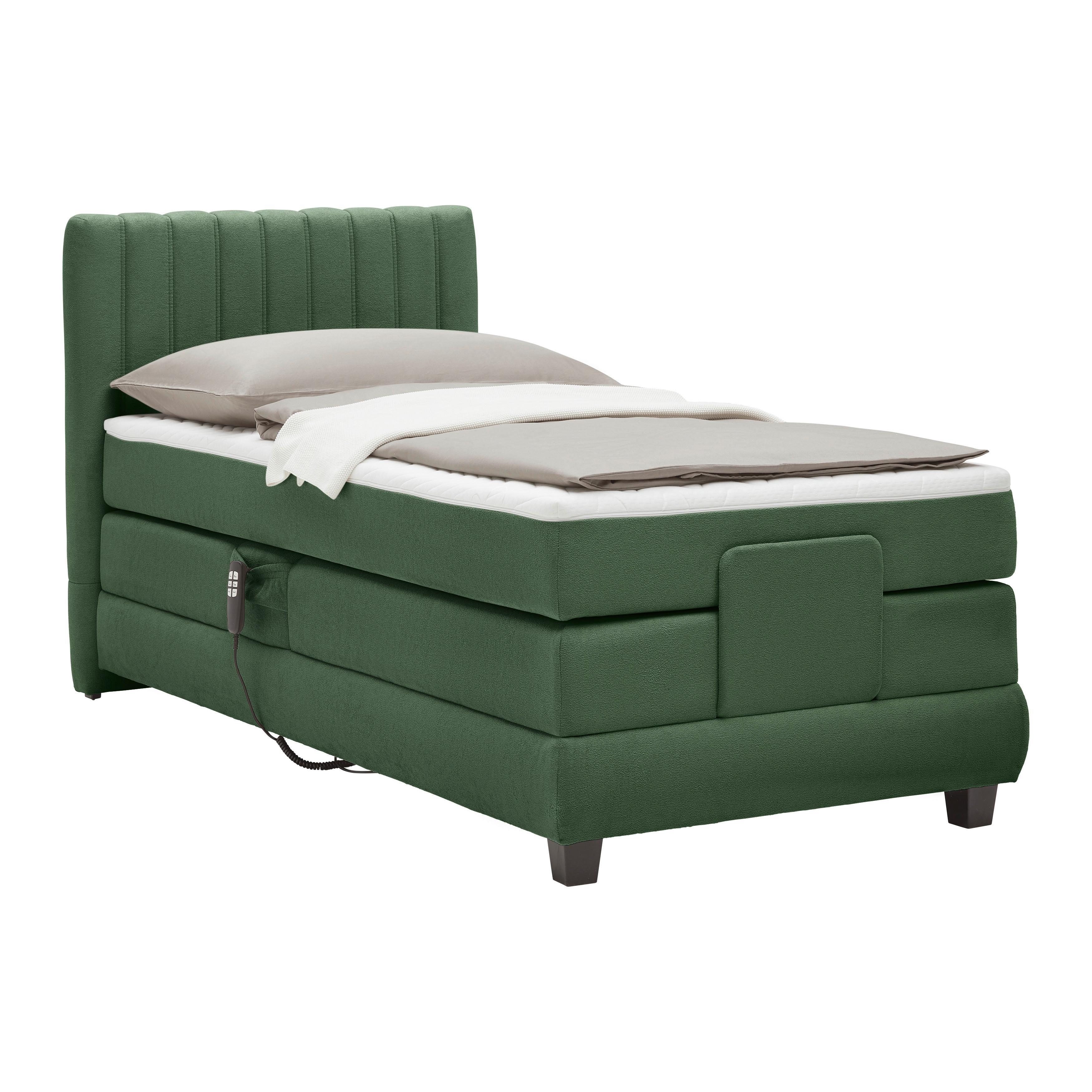 Boxspringbett Dixon Dunkelgrün ca. 90x200cm - Dunkelgrün/Schwarz, Konventionell, Holz/Holzwerkstoff (90/200cm) - Premium Living