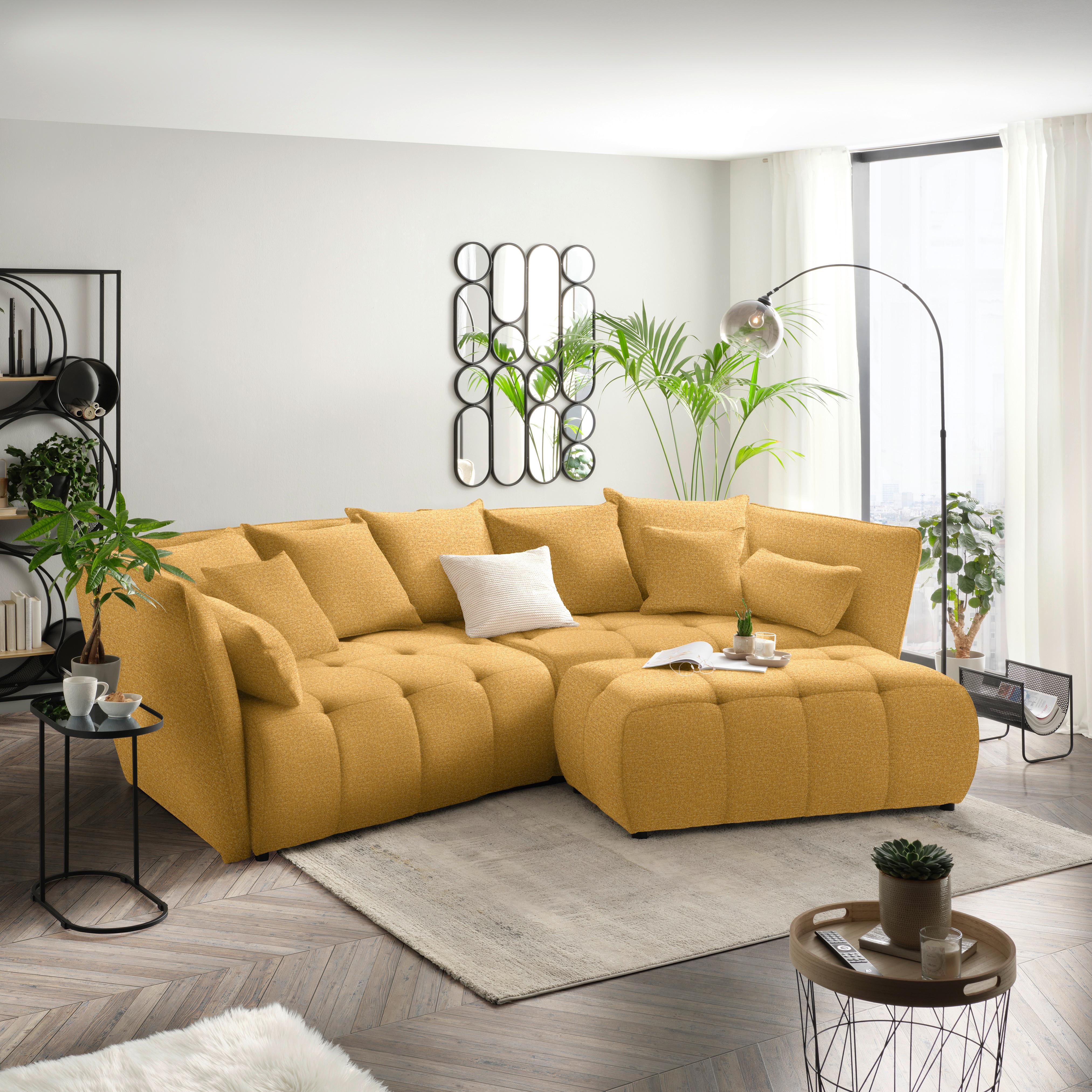 Boxspringsofa Sofi Senfgelb - Senfgelb/Schwarz, MODERN, Textil (294/93/152cm) - Premium Living