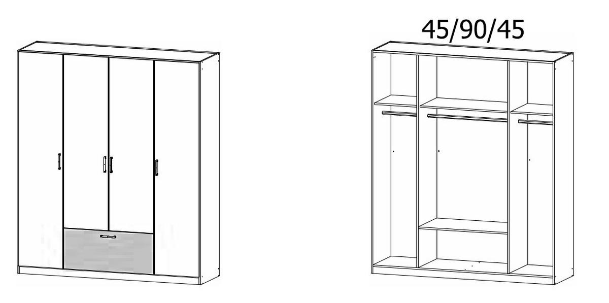 Omara Za Oblačila Bari, Bela, Barva Hrasta - siva/bela, Basics, kovina/leseni material (181/210/54cm) - Boxxx