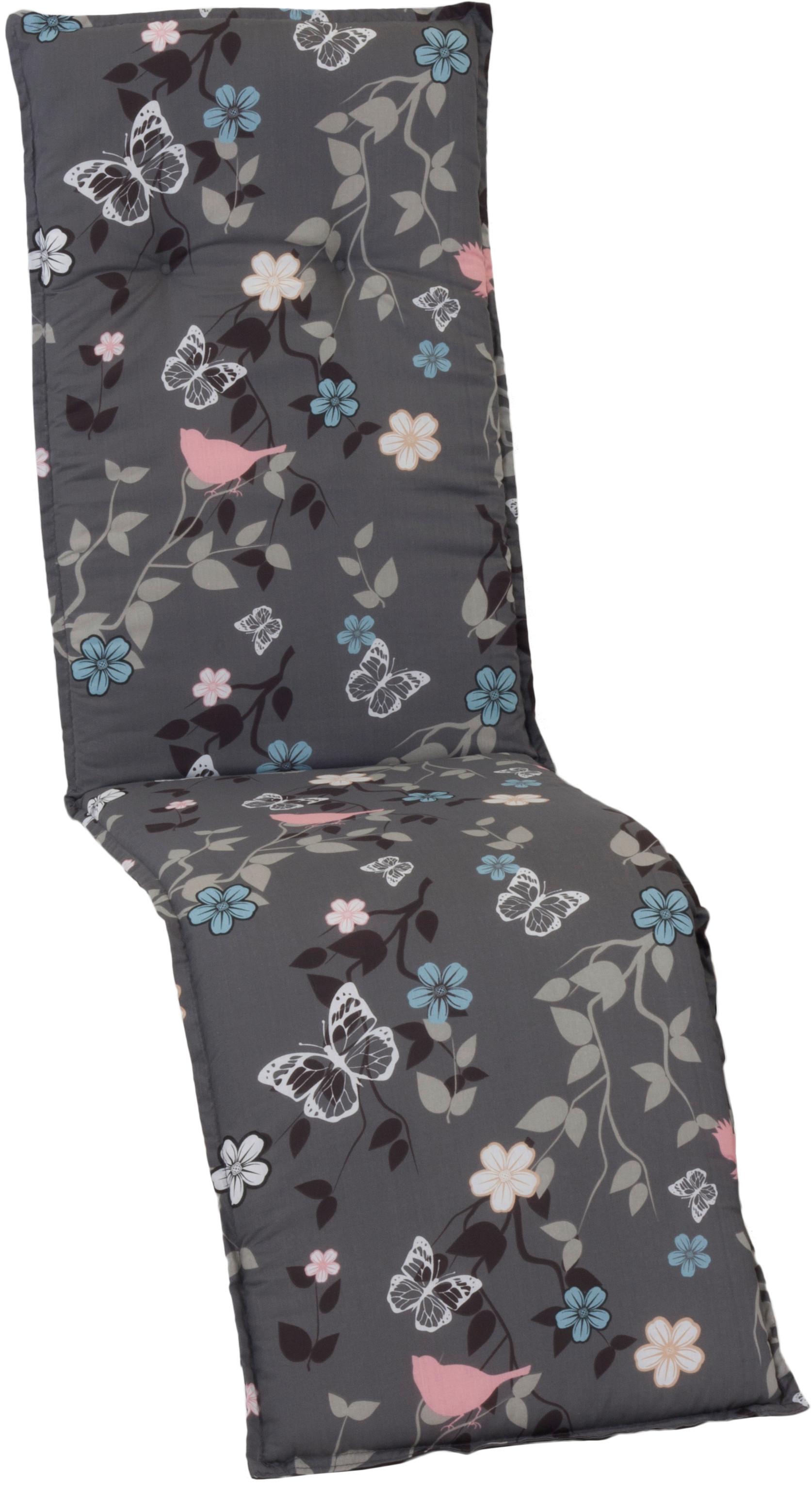Relaxsesselauflage Bregenz ca. 171x50 cm Grau m. Blümchen - Grau, Design, Textil (171/50/6cm) - Gardenson