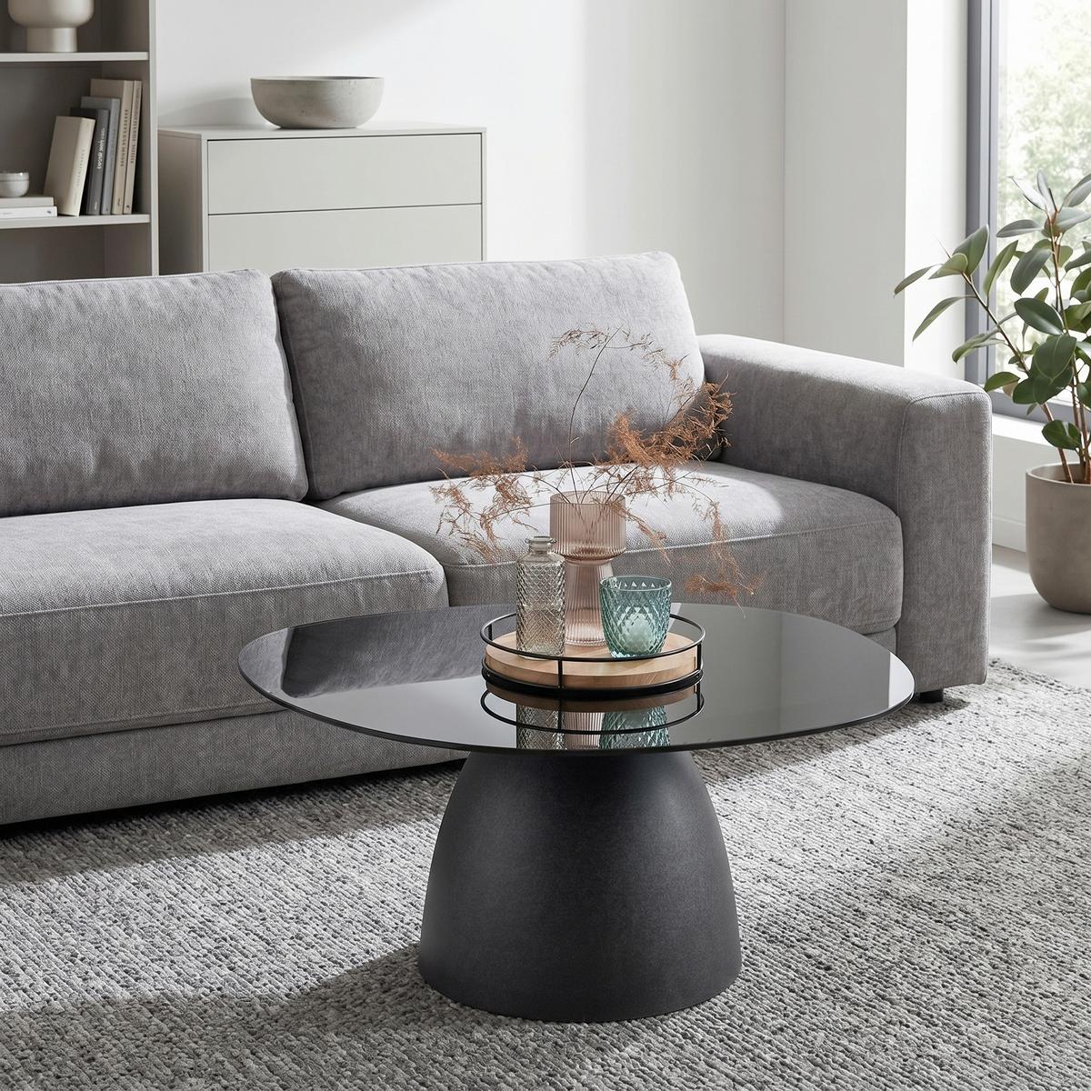 Couchtisch Schwarz Metall Getöntes Glas - Schwarz, Modern, Glas/Metall (86/76/40cm) - Premium Living