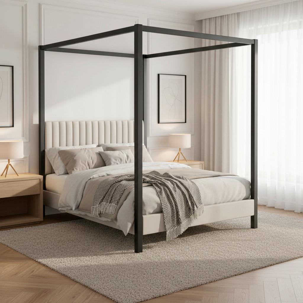 Himmelbett Mona ca. 180x200 cm Hellgrau - Hellbraun/Hellgrau, MODERN, Holz/Textil (180/200cm) - Bessagi Home