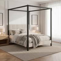 Oblazinjena Postelja Mona - svetlo rjava/črna, Moderno, kovina/tekstil (180/200cm) - Bessagi Home