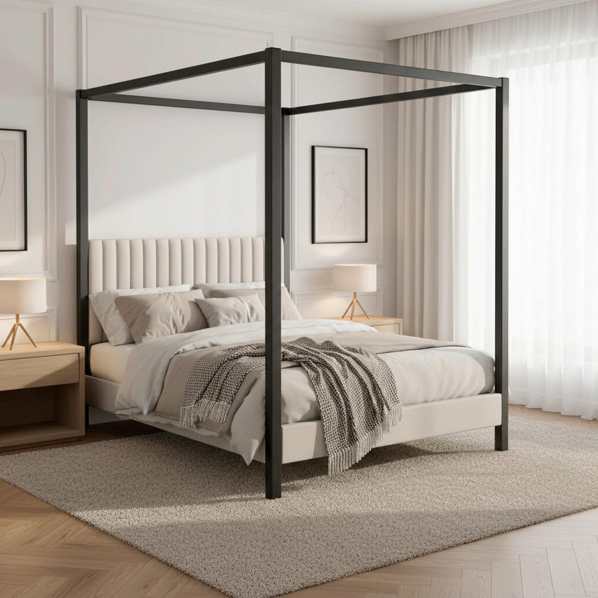 Oblazinjena Postelja Mona - svetlo rjava/črna, Moderno, kovina/tekstil (180/200cm) - Bessagi Home