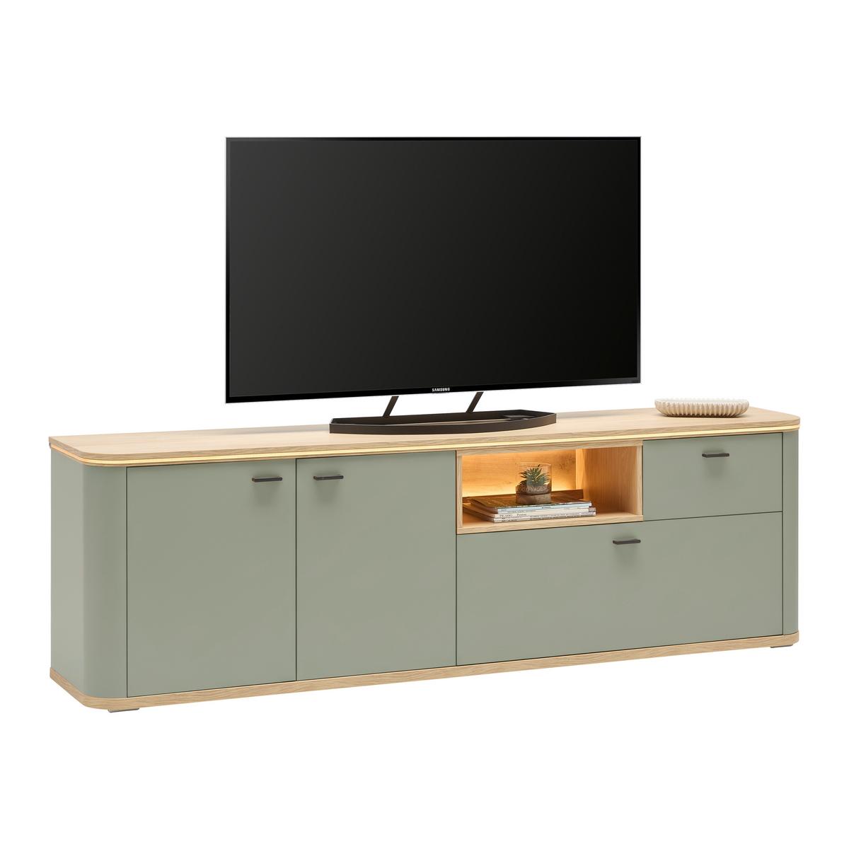 TV-Element Lagos Salbeigrün/Eiche Artisan - Salbeigrün/Anthrazit, Modern, Holzwerkstoff/Kunststoff (210/65/42,5cm) - Premium Living