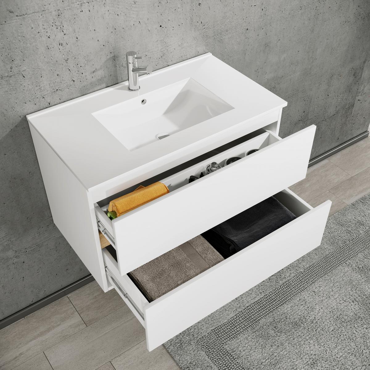 Badezimmer Cosila - Honigeiche/Weiss, Trend, Keramik/Holzwerkstoff (81/51/47cm) - MID.YOU