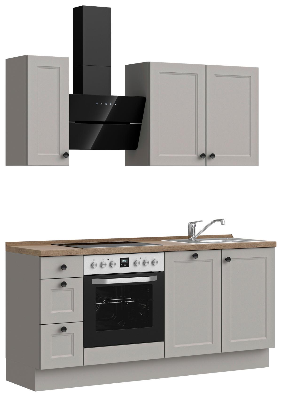 Küchenblock Cascada High m. Geräten Grau - Eiche dunkel/Schwarz, MODERN, Holzwerkstoff/Metall (180cm) - Nobilia