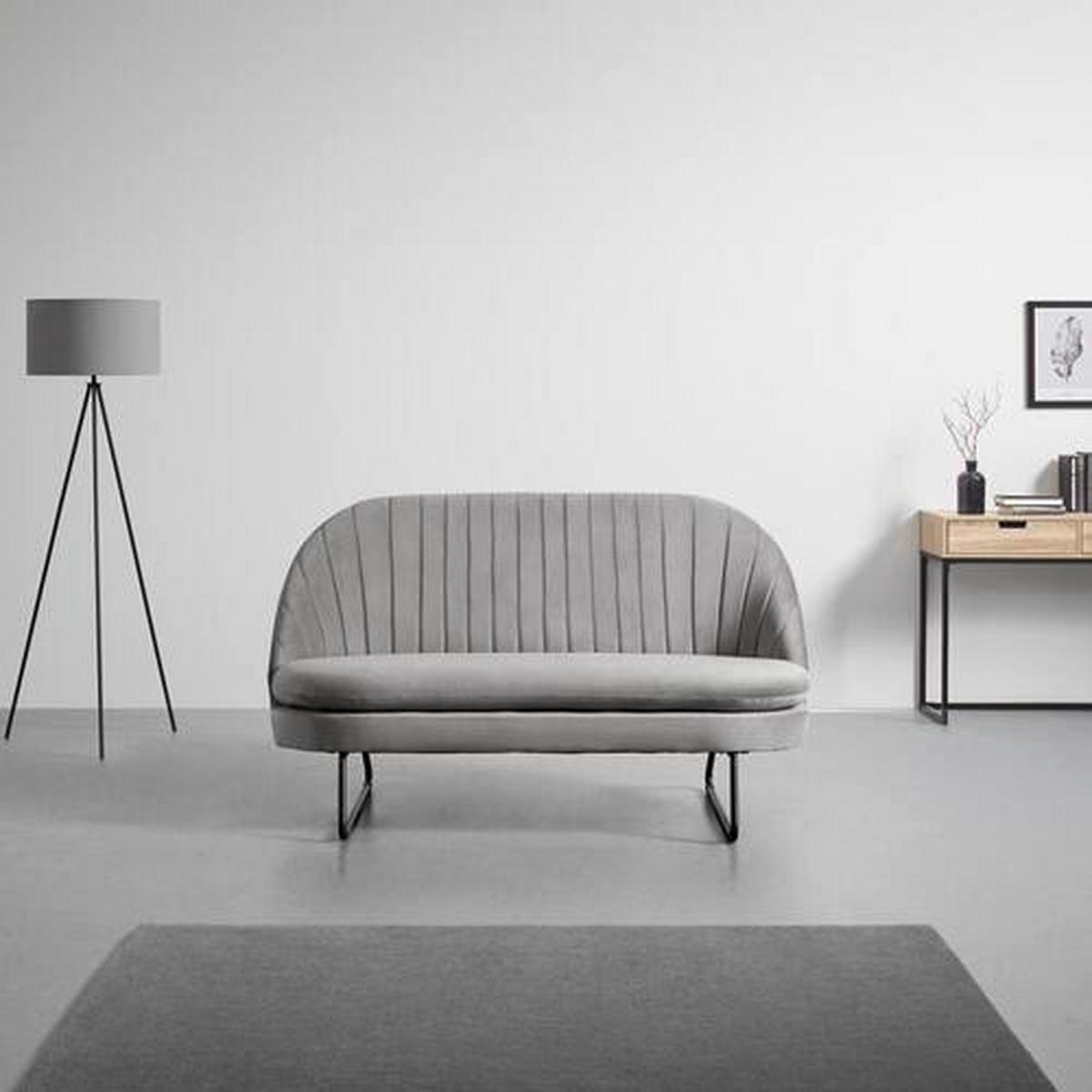 Sofa Luigi Hellgrau Samt - Hellgrau/Schwarz, MODERN, Holz/Textil (146/85/82cm) - Bessagi Home