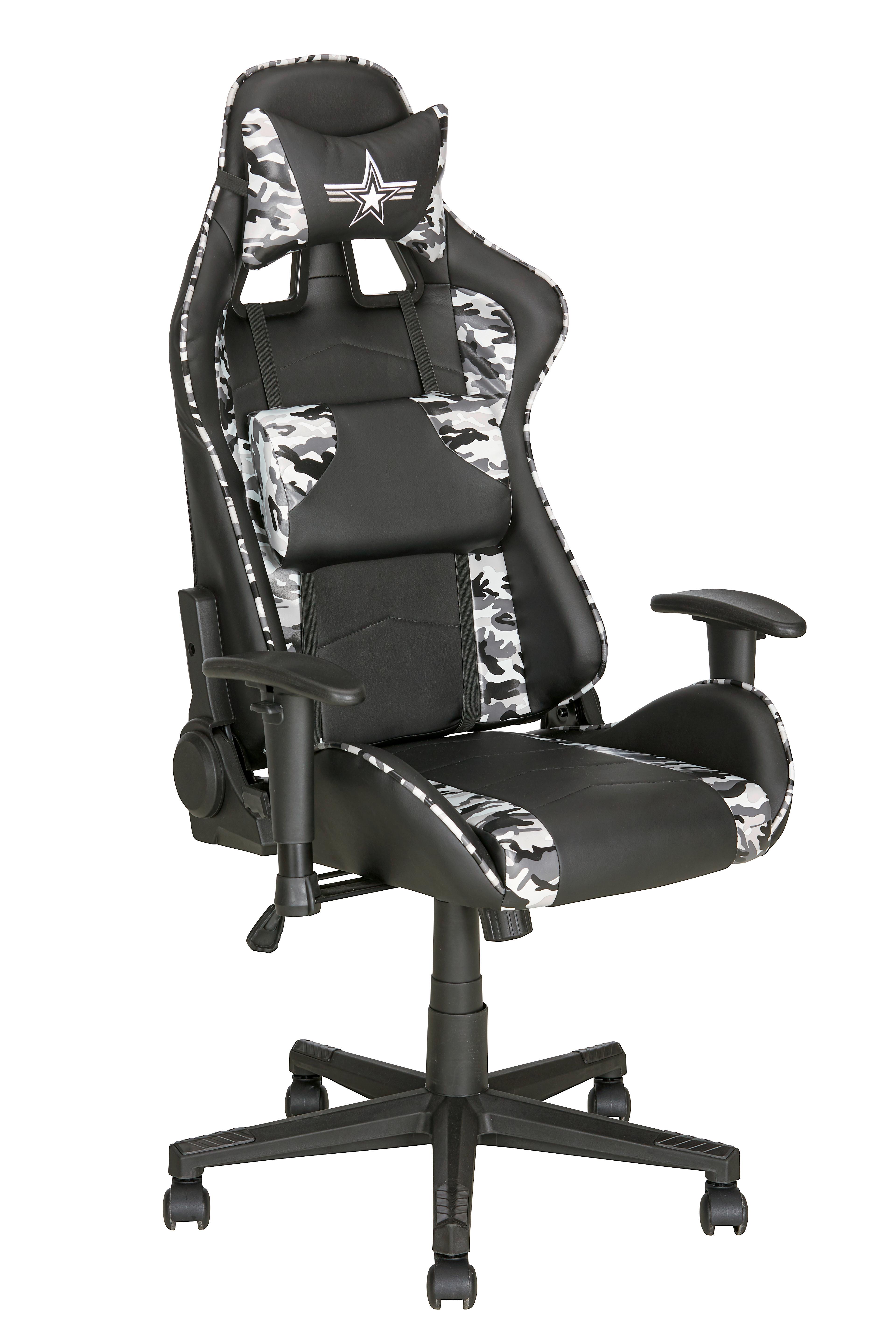 Gaming Stol Army Črna, Vojaški Potisk - siva/črna, Moderno, kovina/umetna masa (67/125-135/60cm) - Mömax