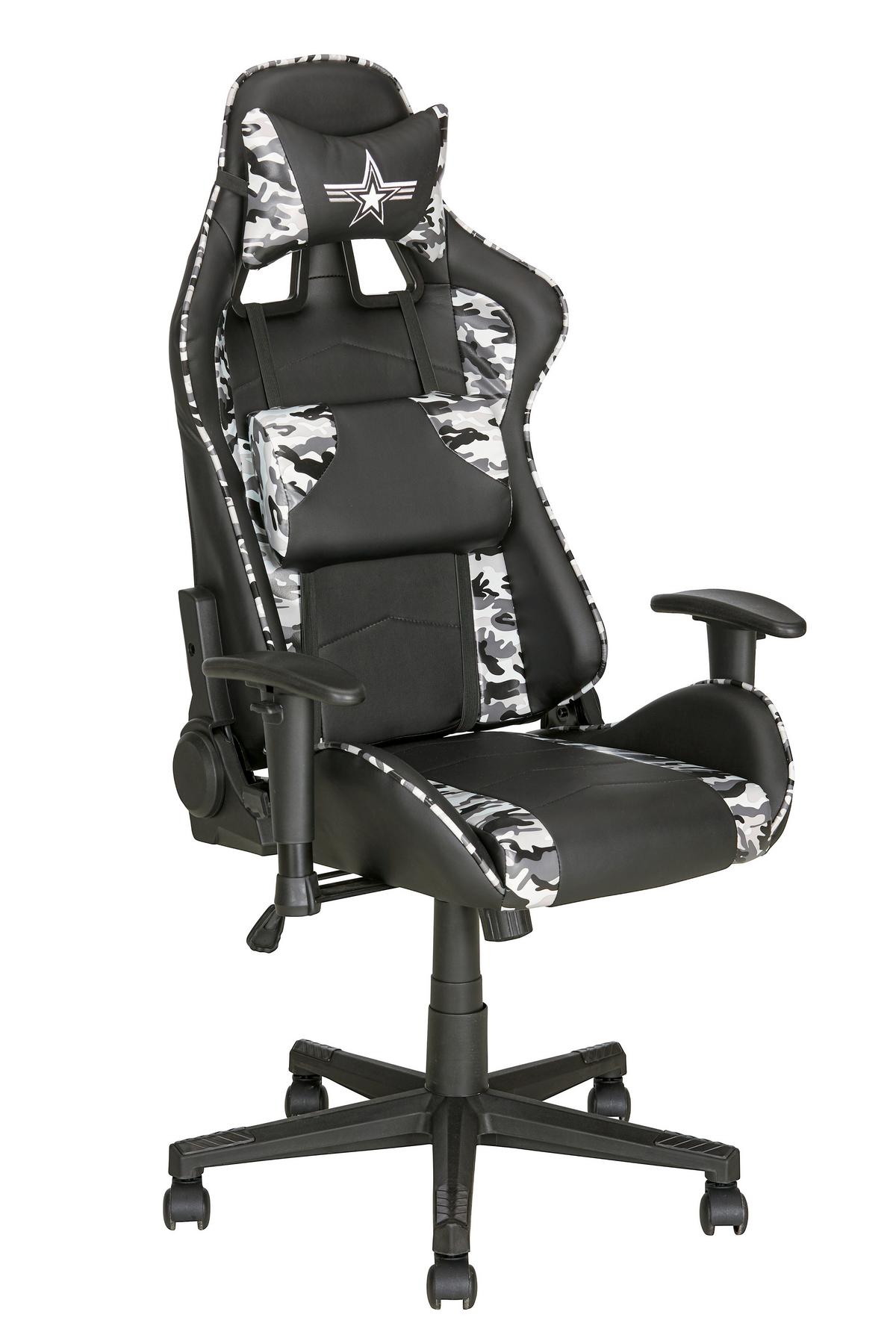 Gaming Stol Army Črna, Vojaški Potisk - siva/črna, Moderno, kovina/umetna masa (67/125-135/60cm) - Mömax