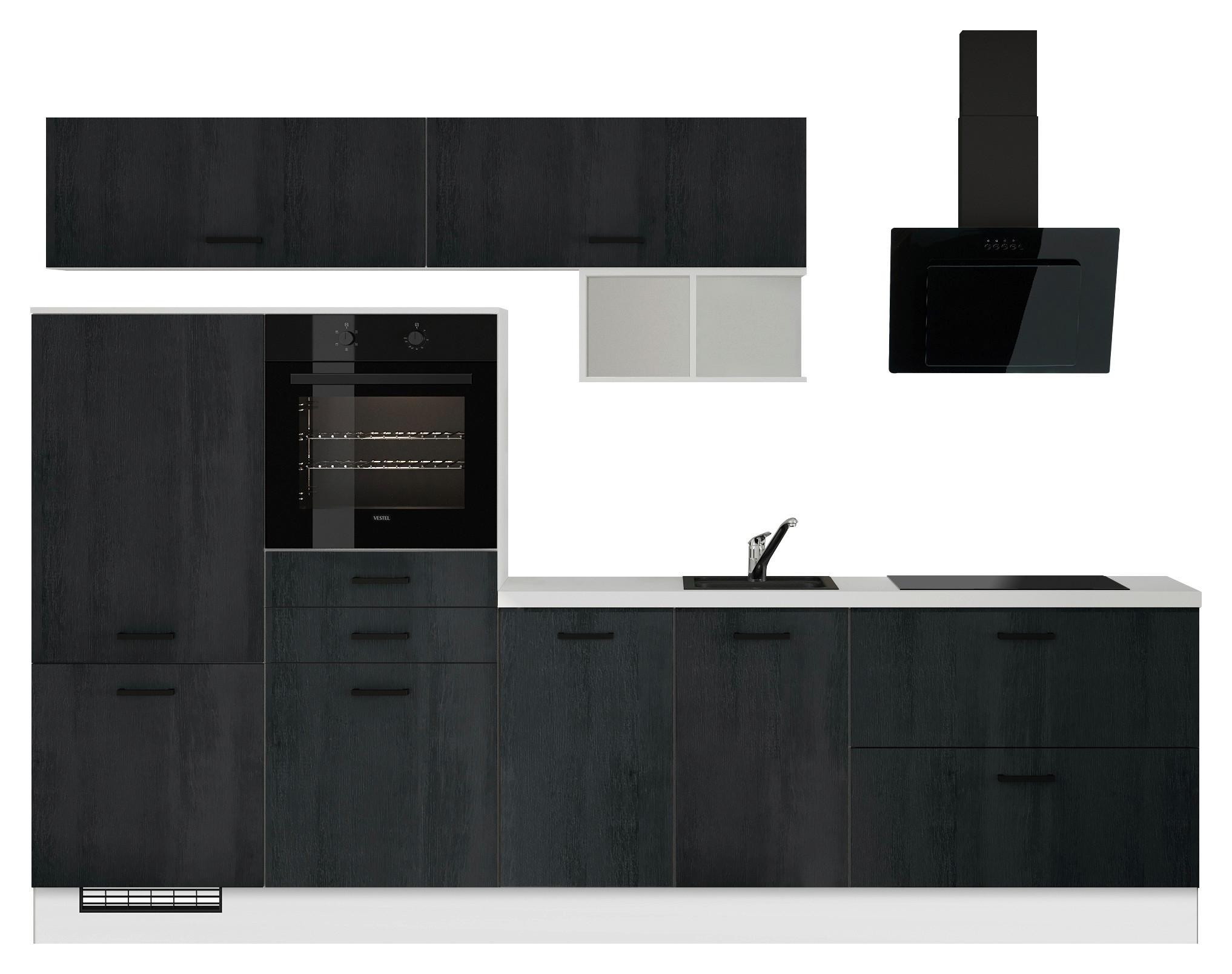 Küchenblock IBZ ohne Geräte ca.300cm Schwarz/Weiß - Eiche dunkel/Schwarz, Design, Holzwerkstoff/Metall (300cm) - Impuls
