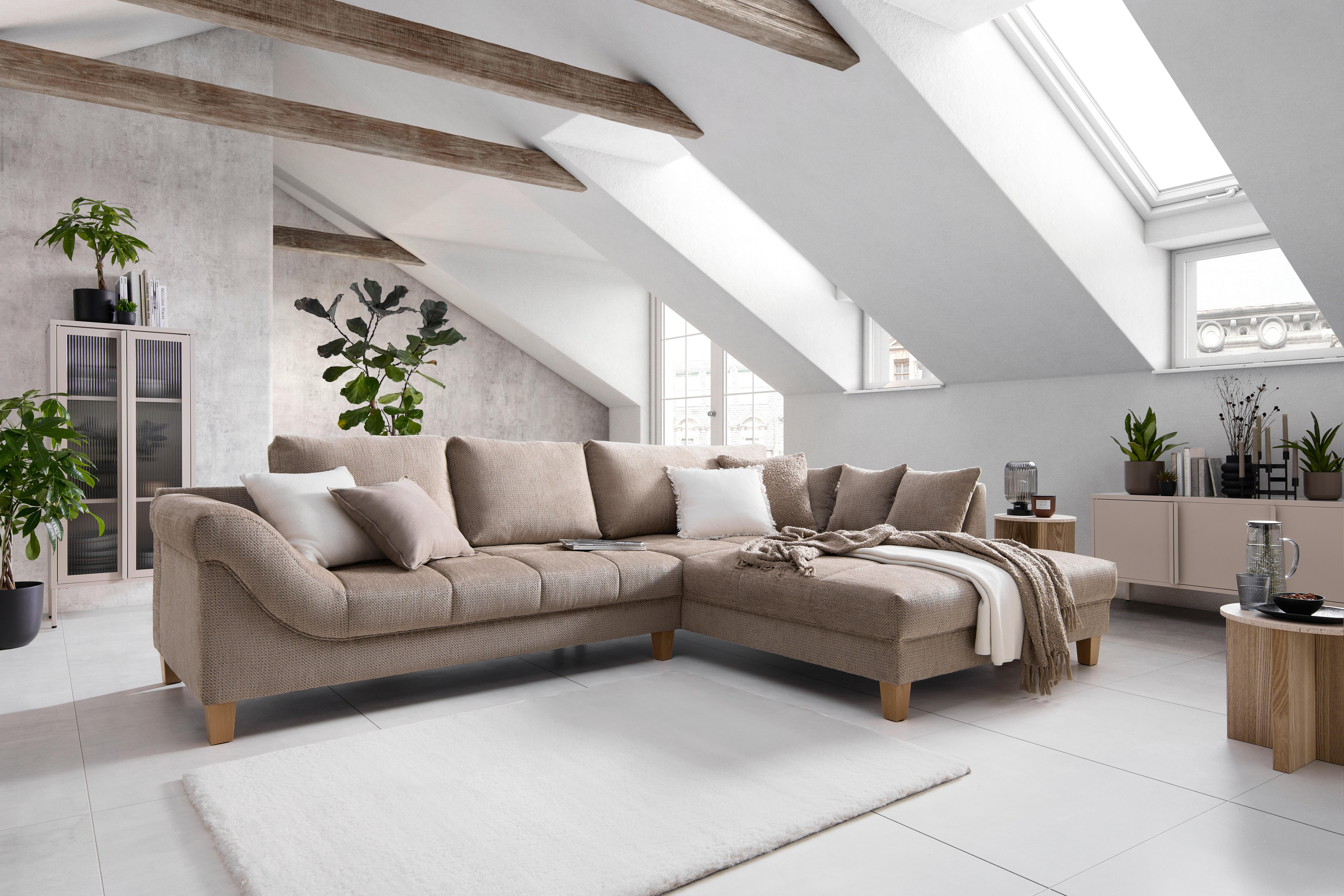 Wohnlandschaft Palermo Beige - Beige/Buchefarben, MODERN, Holz/Textil (306/203cm) - Mömax