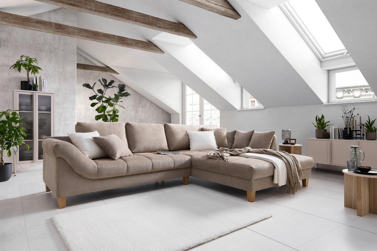 Wohnlandschaft Palermo Beige - Beige/Buchefarben, MODERN, Holz/Textil (306/69-94/203cm) - Mömax