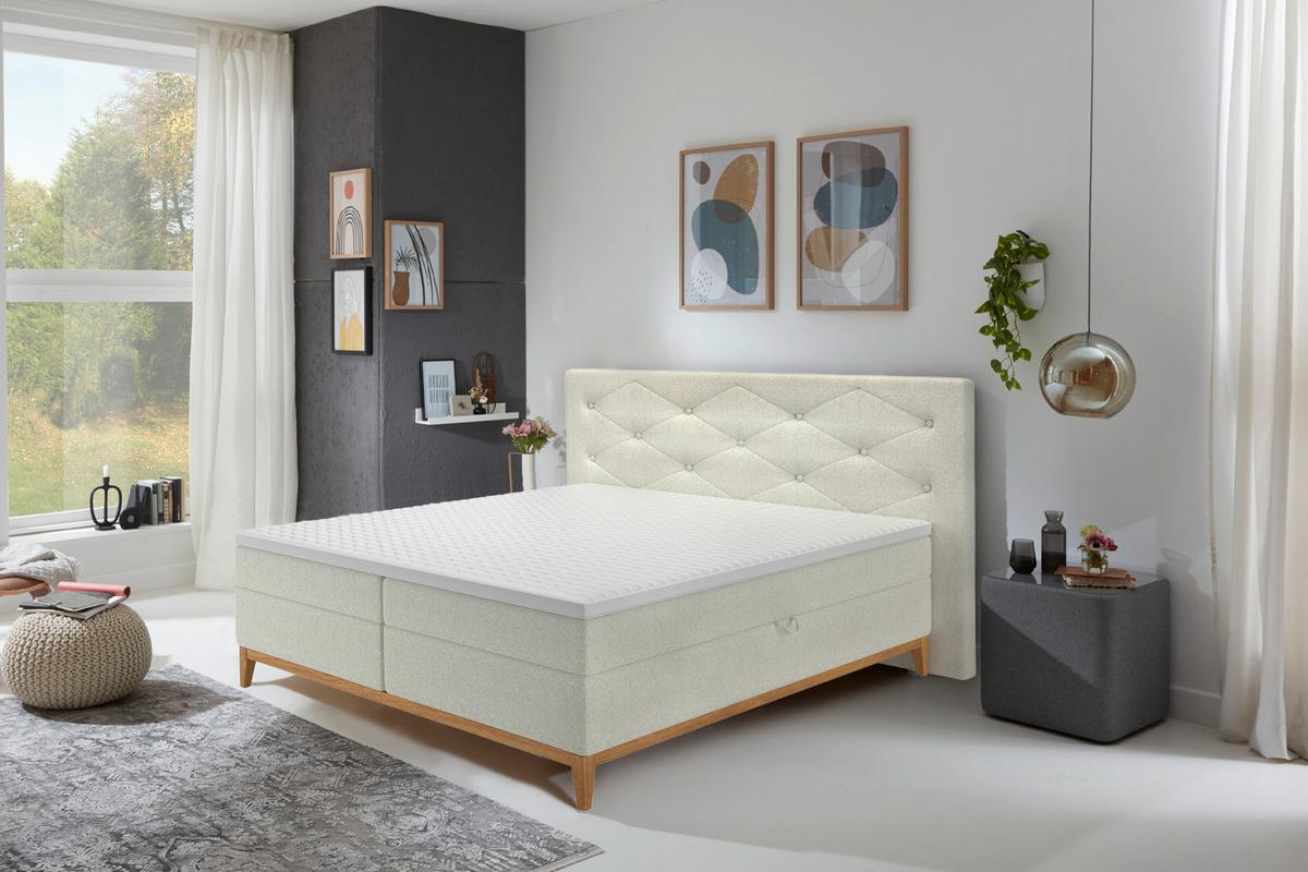 Boxspring Ágy Hout 180 - bézs, Modern, faalapú anyag/textil (180/200cm)